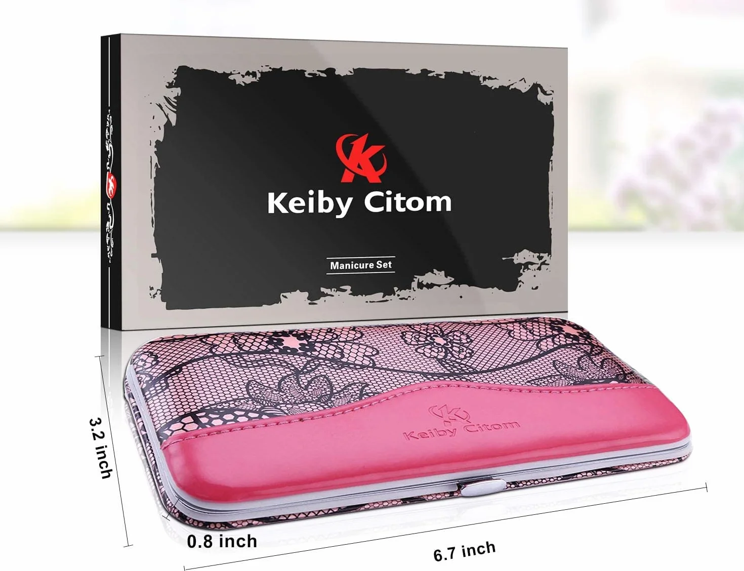 Keiby Citom Set Manicura y Pedicura Cortauñas Acero Inoxidable 12 Piezas Caja Rosa