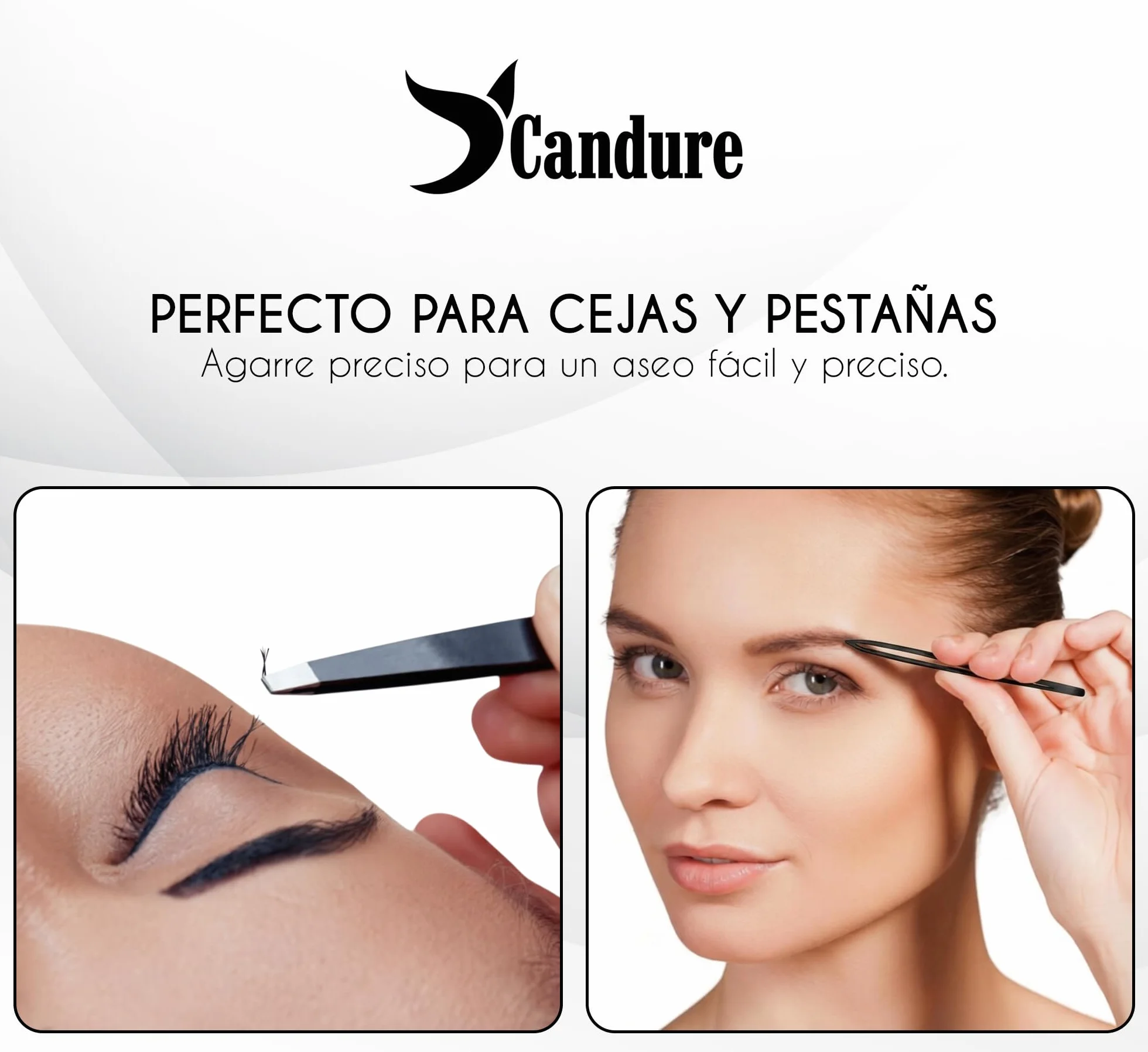 Candure Pinzas Depilar Acero Inoxidable Punta Oblicua para Cejas Vello Facial y Mentón