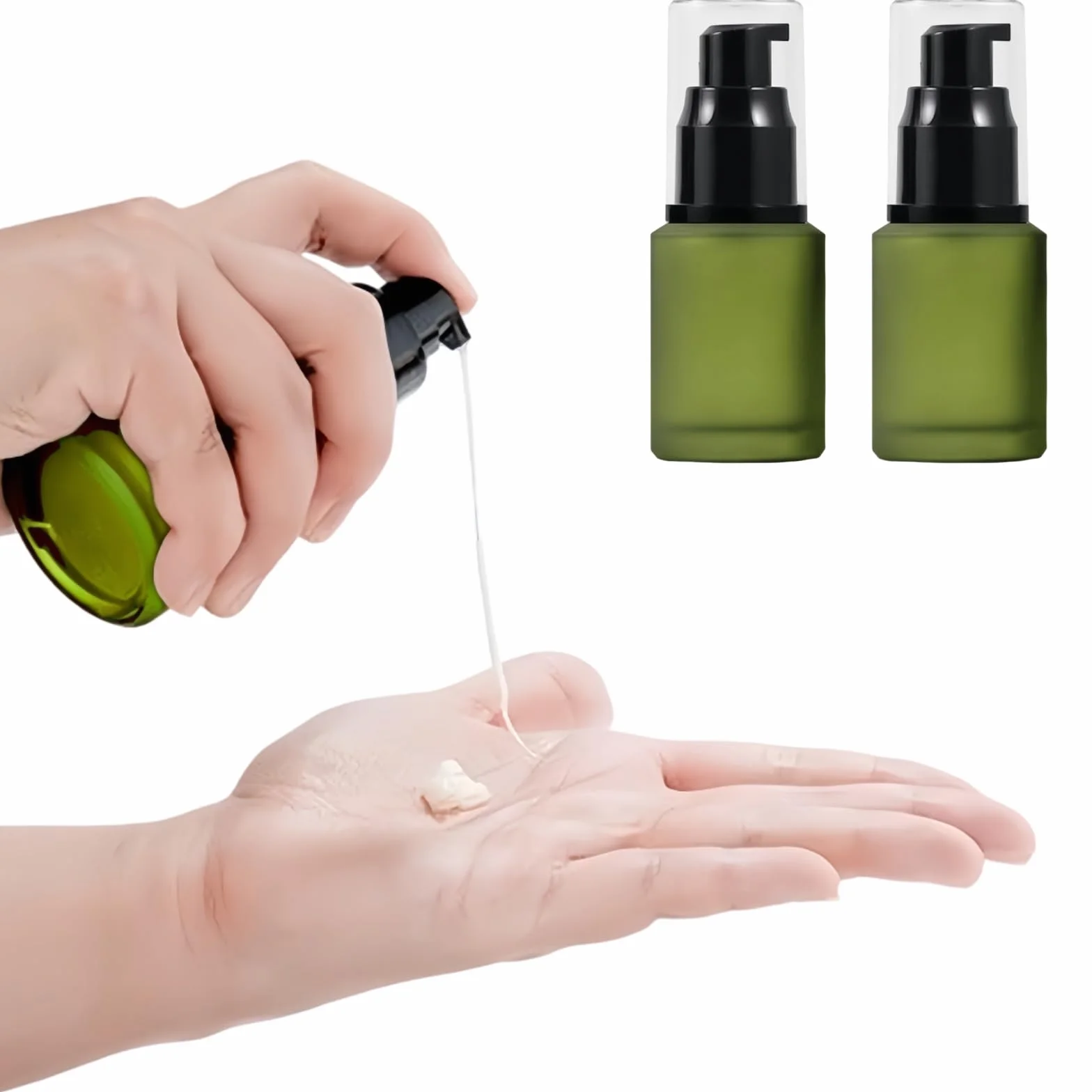 Botellas vacías de Vidrio Esmerilado Verde 60 ml con Bomba, dispensador cosméticos, frascos almacenamiento