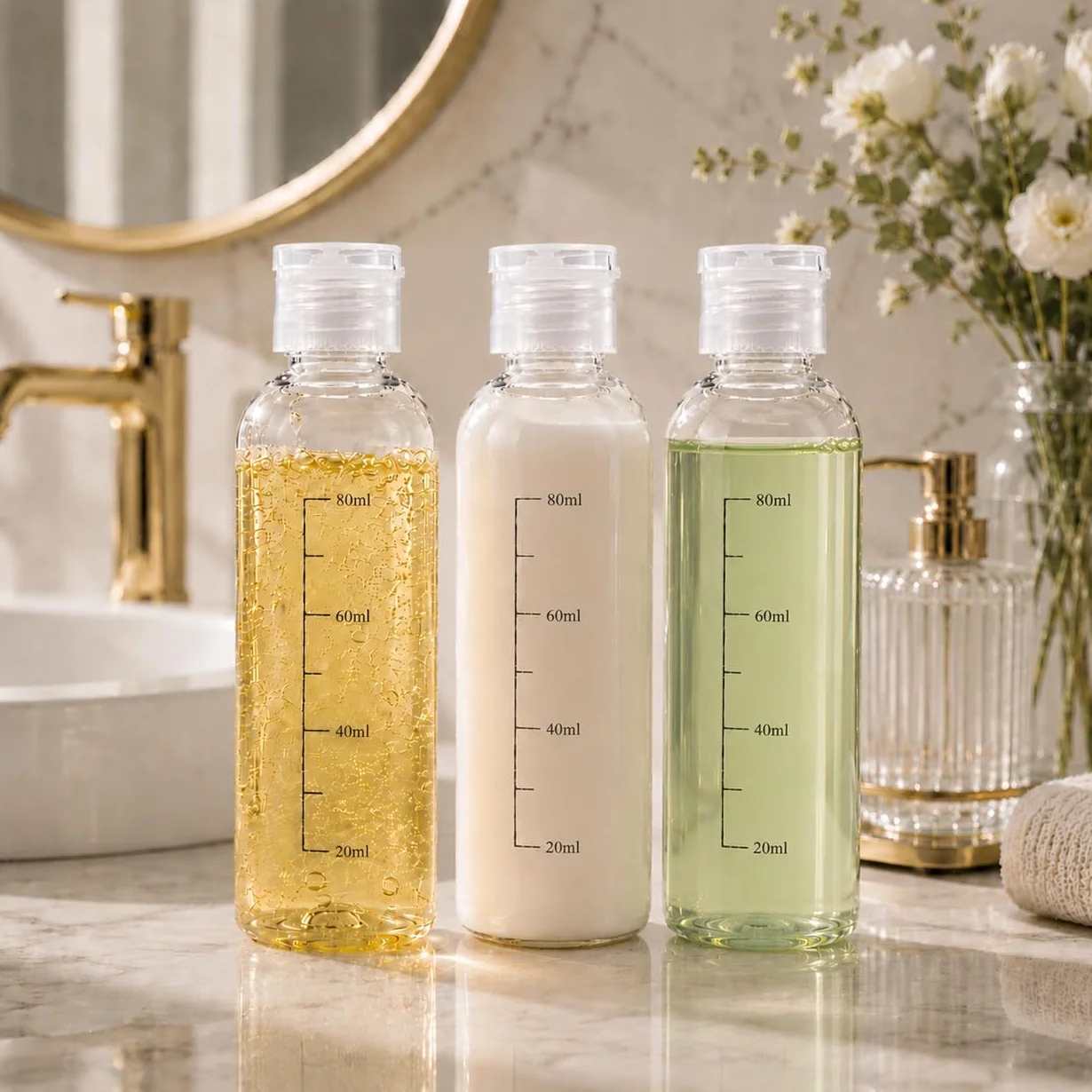 Neceser de Viaje Transparente con Botellas Vacías 100ml y Spray 10ml, Kit de Viaje Avión 4 PCS