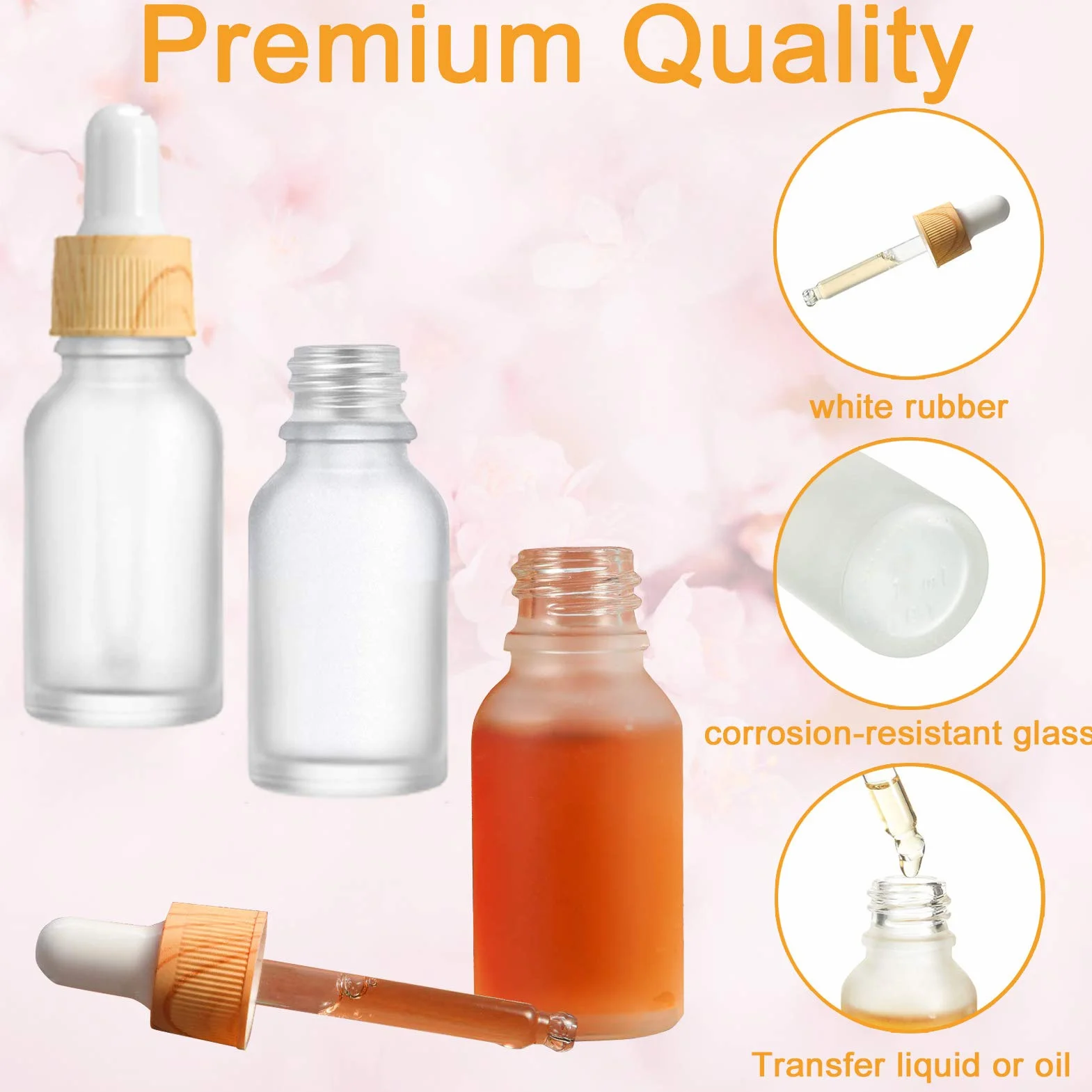 Botellas de vidrio esmerilado 10 ml con pipetas cuentagotas, mini botellas vacías tapa plástico grano madera