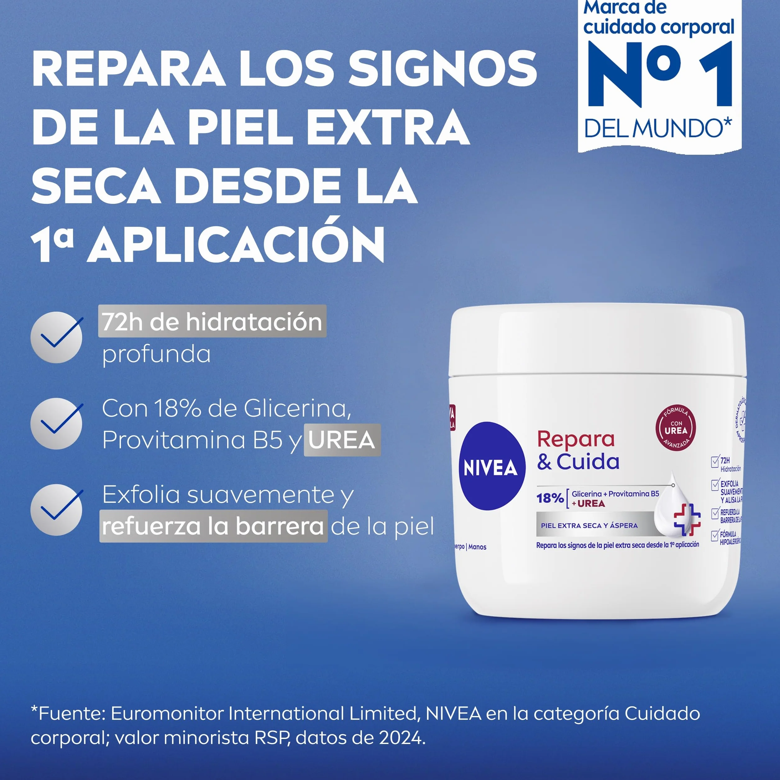 NIVEA Repara & Cuida Crema hidratante corporal 400 ml con glicerina y urea, 72 h hidratación para piel extra seca