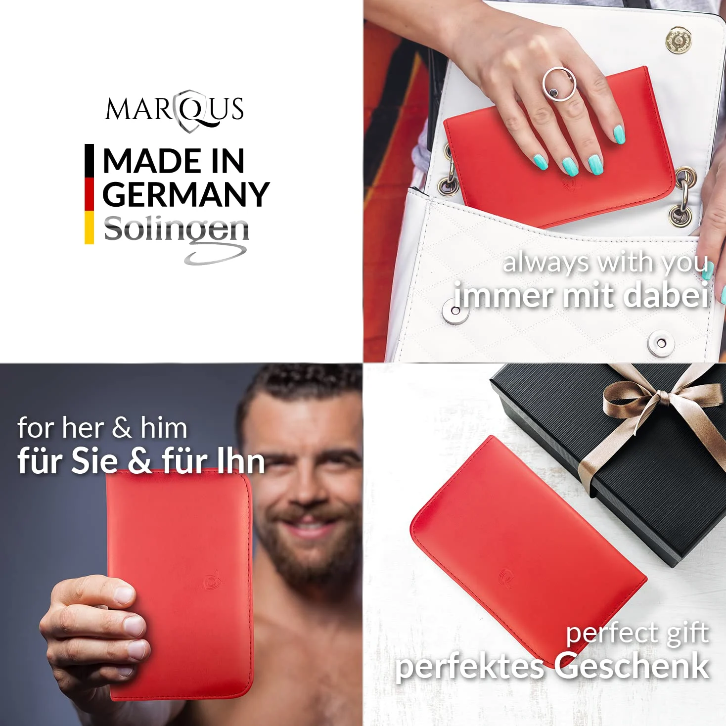 marQus Set de manicura y pedicura de 12 piezas de Solingen Alemania - Set manicura con todo lo necesario para hombre y mujer en estuche de piel sintética
