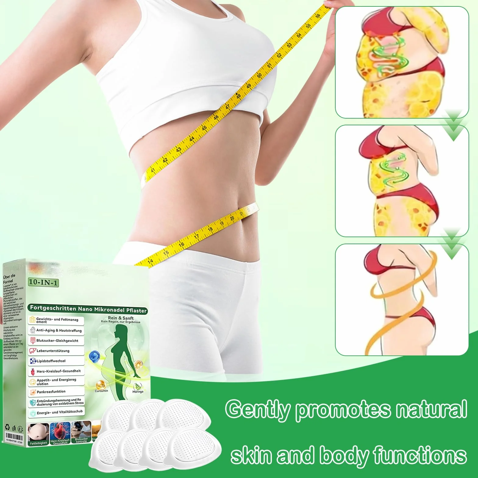Moringa Berberina 10 en 1 Parches de Belleza con Nano Microagujas para Abdomen, Piel Lisa y Tonificada