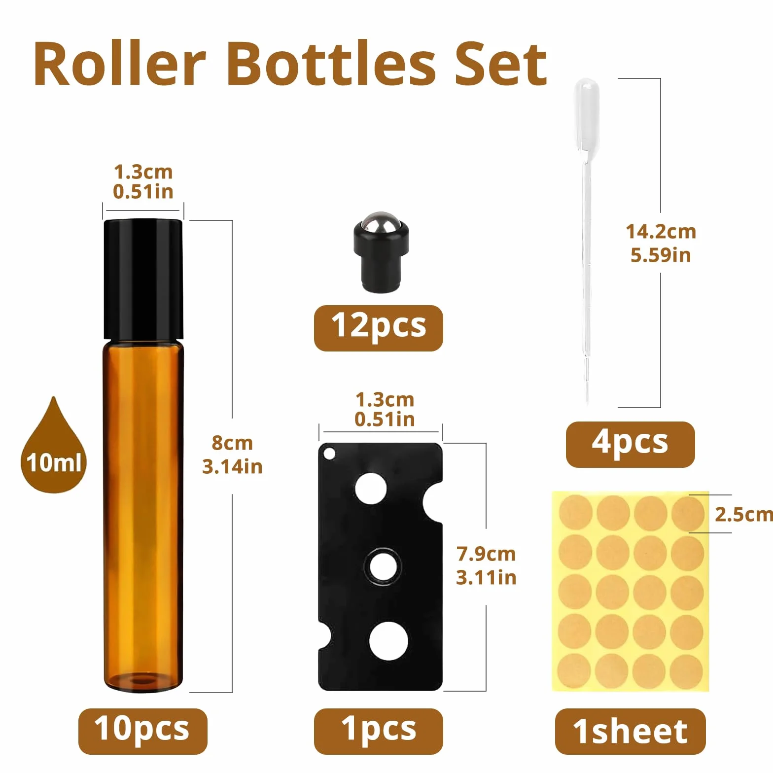 Botellas Roll On Cristal 10ml con Bola de Acero Inoxidable, Rellenable para Aceites Esenciales y Perfumes