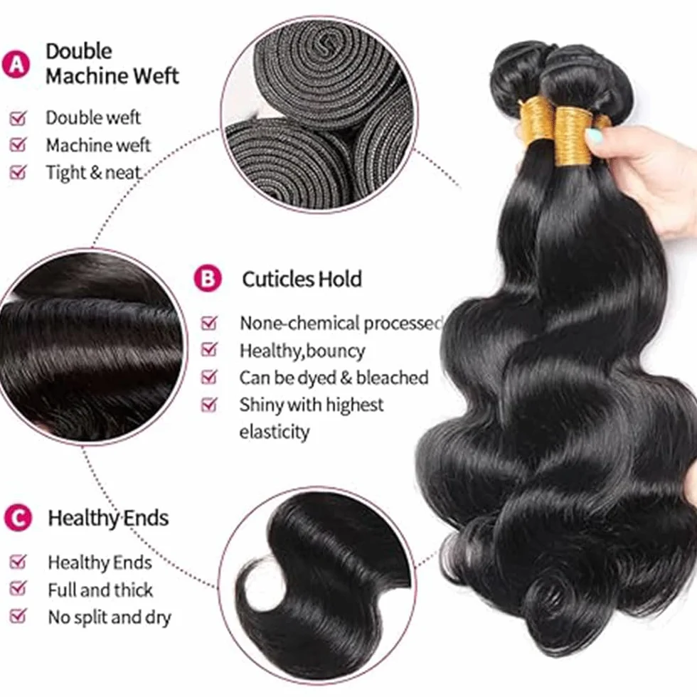 28 30 32 pulgadas Body Wave peluca mujer paquetes human hiar sin procesar extensiones de cabello humano virgen brasileño #1B Natural negro cabello humano paquete con una cobertura mínima para