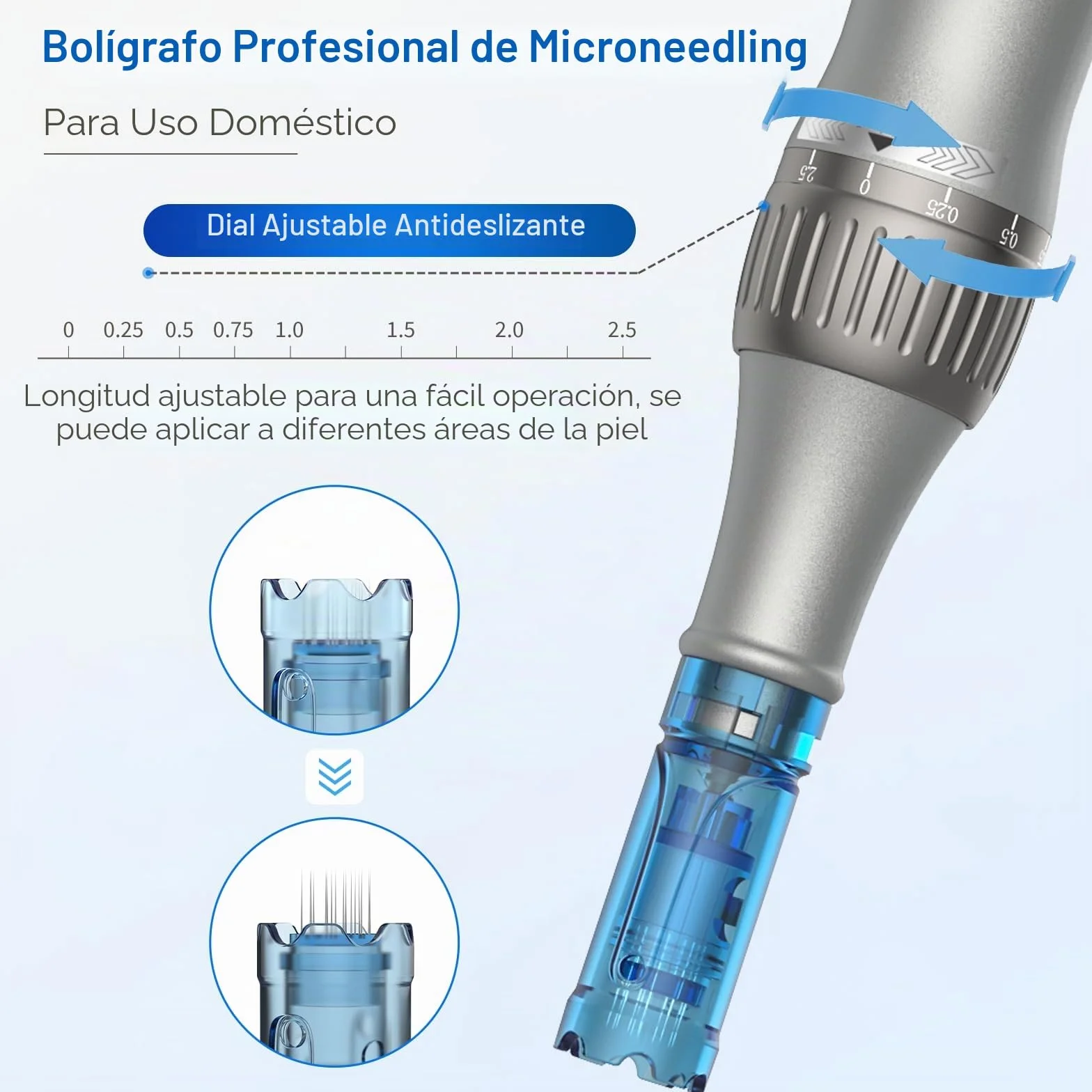 Dermapen M8S Profesional Inalámbrico Microneedling Pen 0-2.5mm Ajustable 22 Cartuchos 6 Velocidades