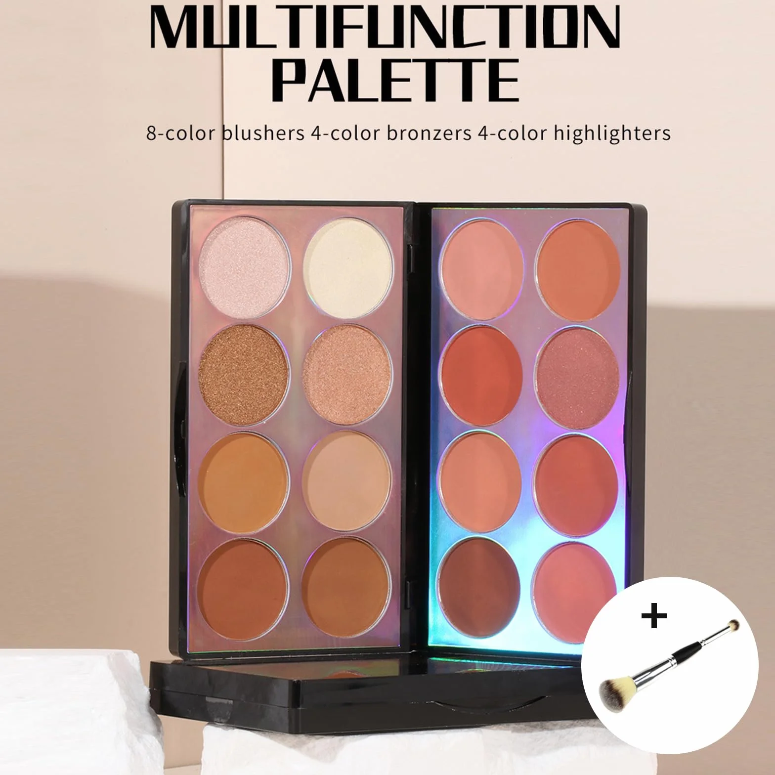 Joyeee Paleta de Blush Highlight & Contour con Pincel, Kit de Colorete en Polvo