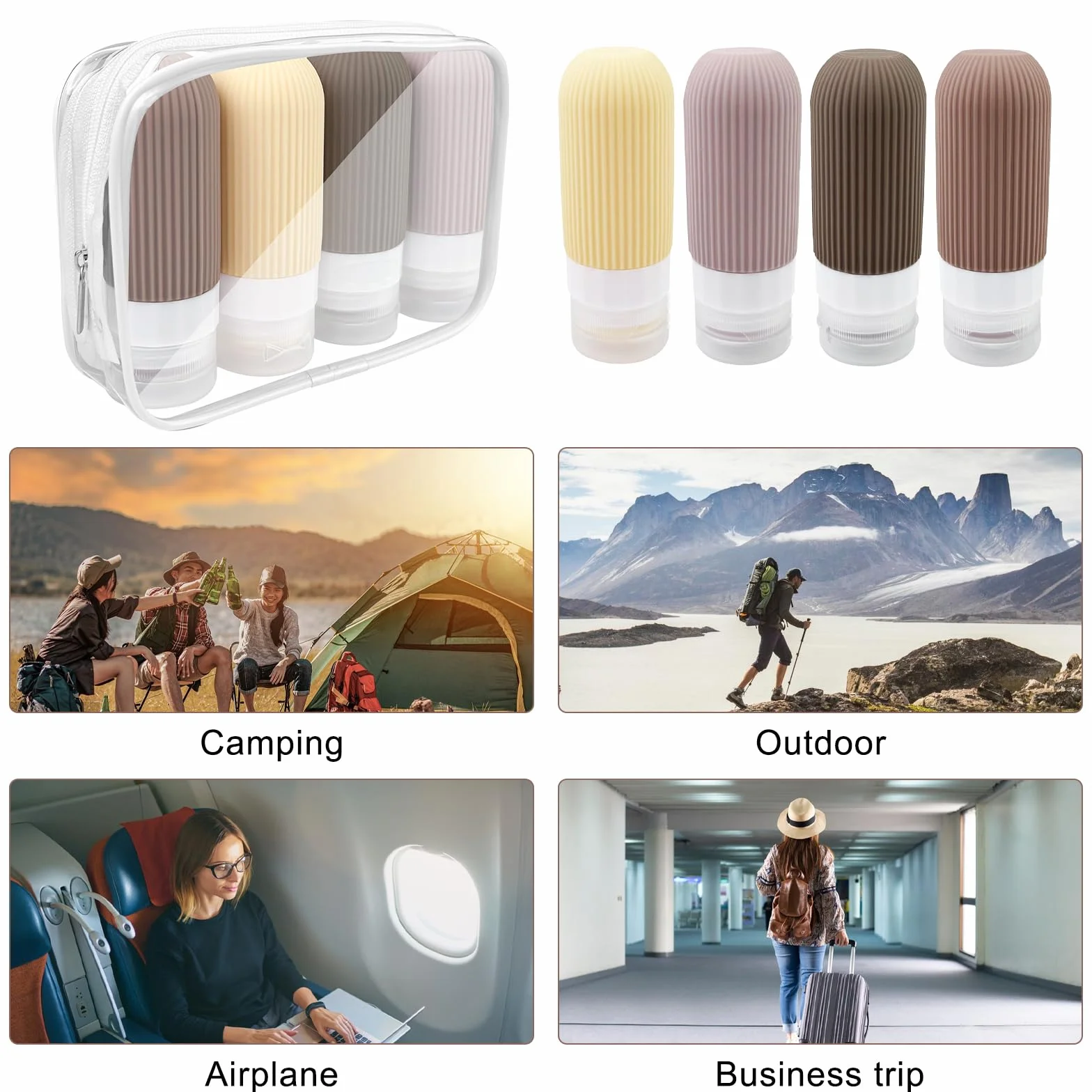 Viajes Travel Bottles Silicona 100ml 4Pcs Kit Champu Envases Frascos Silicone Avion Liquido Rellenable Botella