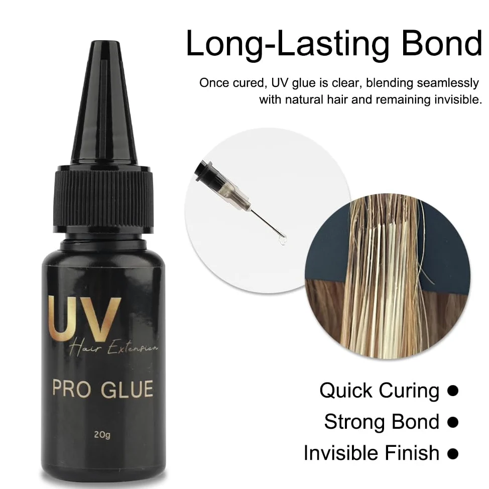 Kit de herramientas de extensión de pelo para lámpara UV, pegamento para el cabello con lámpara UV, protectores de protección UV, removedor de pegamento, máquina de extensión UV para juego