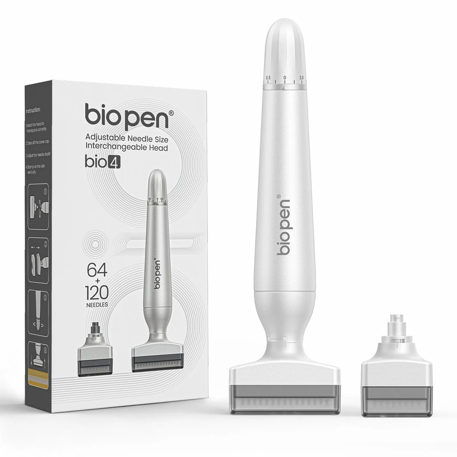 Dr. Pen 2026 Ultima Bio 4 Microneedling Derma Stamp Profesional – Sistema Dual con 120 y 64 Agujas de Titanio, Ajustable 0-3mm, Derma Stamp para Crecimiento de Pelo, Barba y Anti-Aging, Absorción +60%