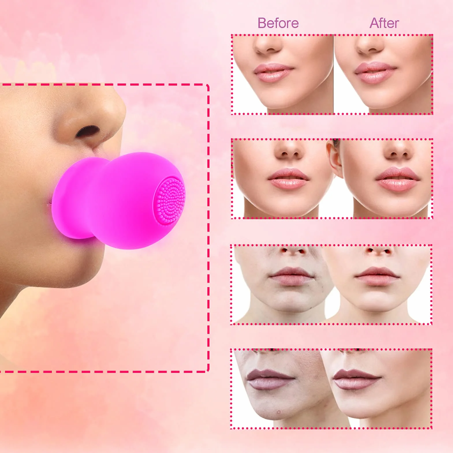 Herramienta de silicona suave para relleno de labios, cepillo de labios natural, dispositivo de boca sexy (rosa)