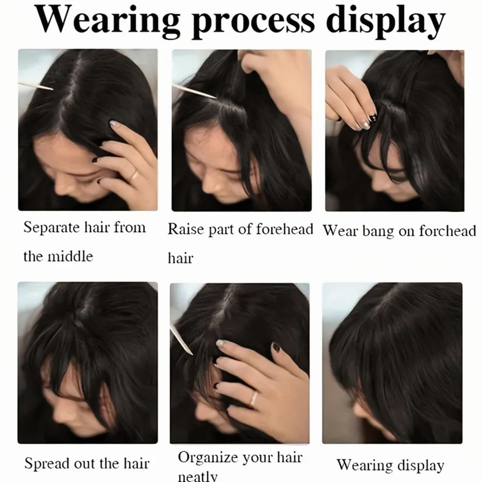 Flequillo Postizo Pelo Natural 3D Plano con Patillas Extensión Cabello Mujeres (Marrón-negro)