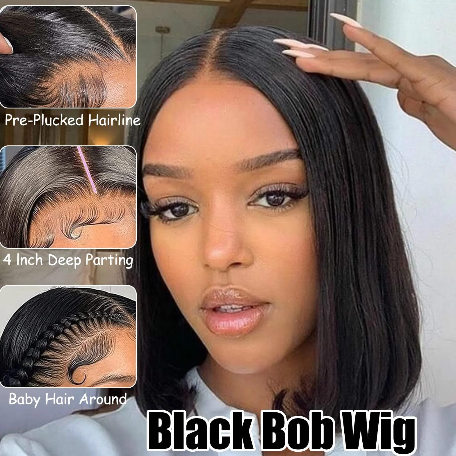 Peluca corta Bob negra 30,5 cm para mujer