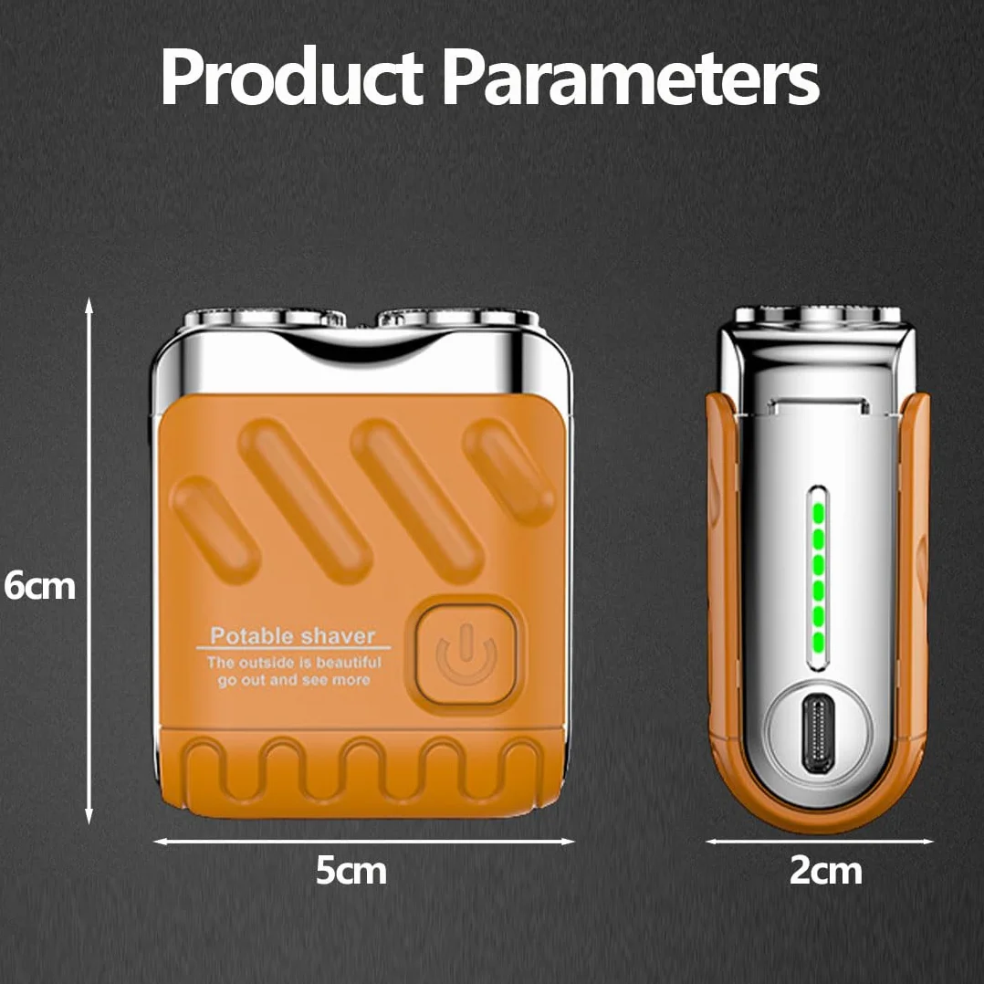 Afeitadora eléctrica portátil de doble anillo rotatorio impermeable recargable USB para hombres naranja