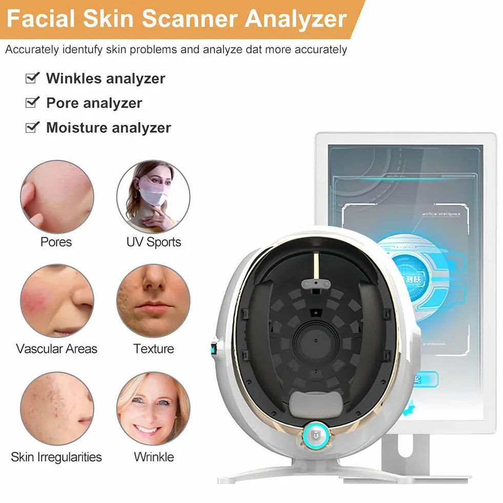 Analizador Facial Profesional de la Piel con Pantalla 21.5" - Cámara 36MP,8 Espectros,3 Modos de Informe,Informes Personalizables,Analizador de Piel 3D para Uso Profesional‌,White