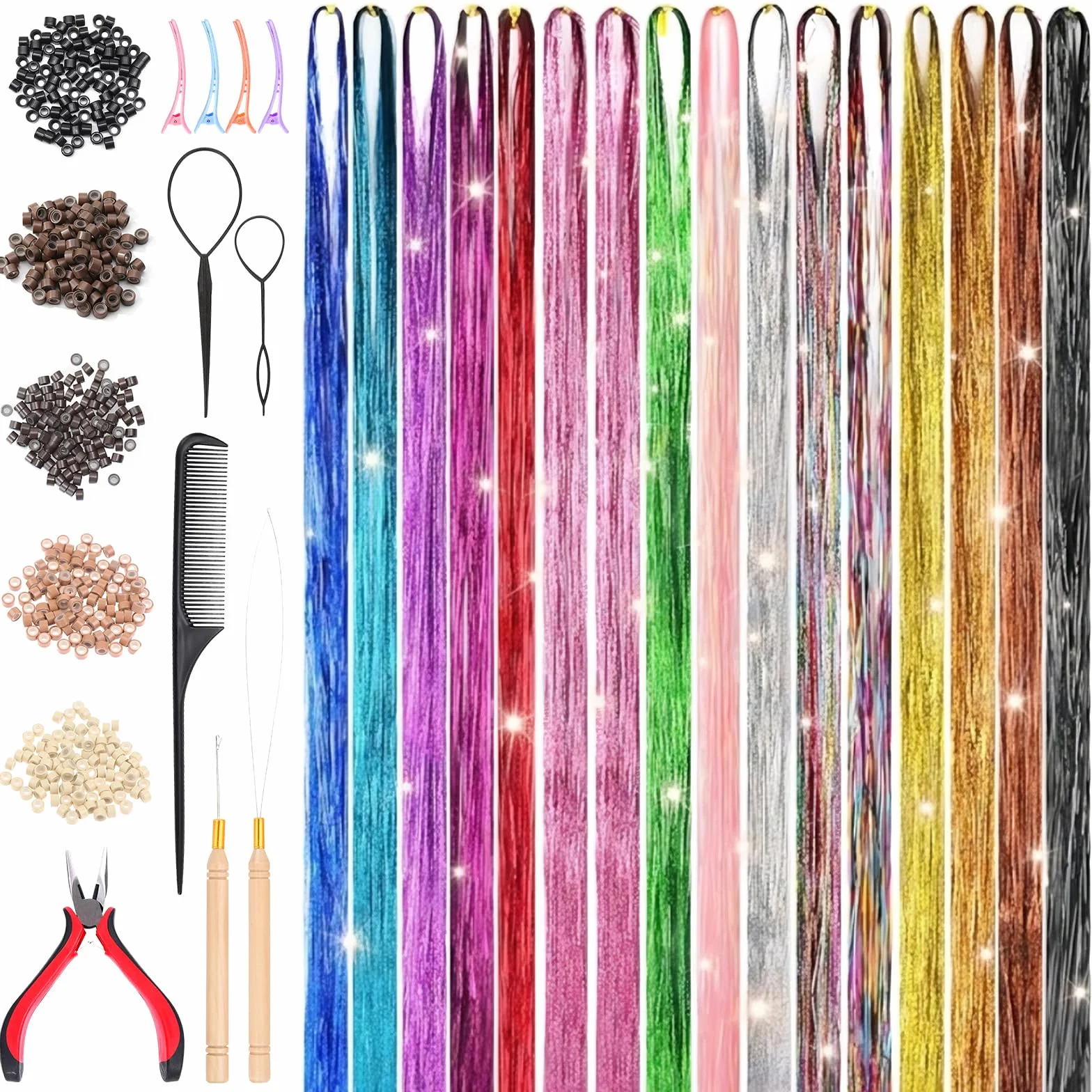 Kit De 16 Colores De Paillettes Extensiones Para Pelo, 3200 Mechas Brillantes