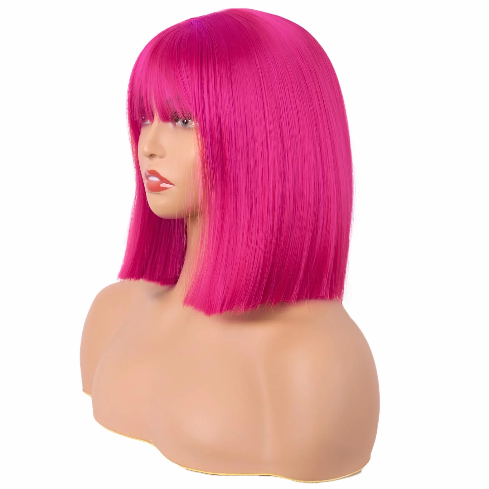 MapofBeauty 30 cm Lacio Bob Peluca Flat Flequillo Corto Colorido Sintética Cabello Cosplay Fiesta Rosa Caliente