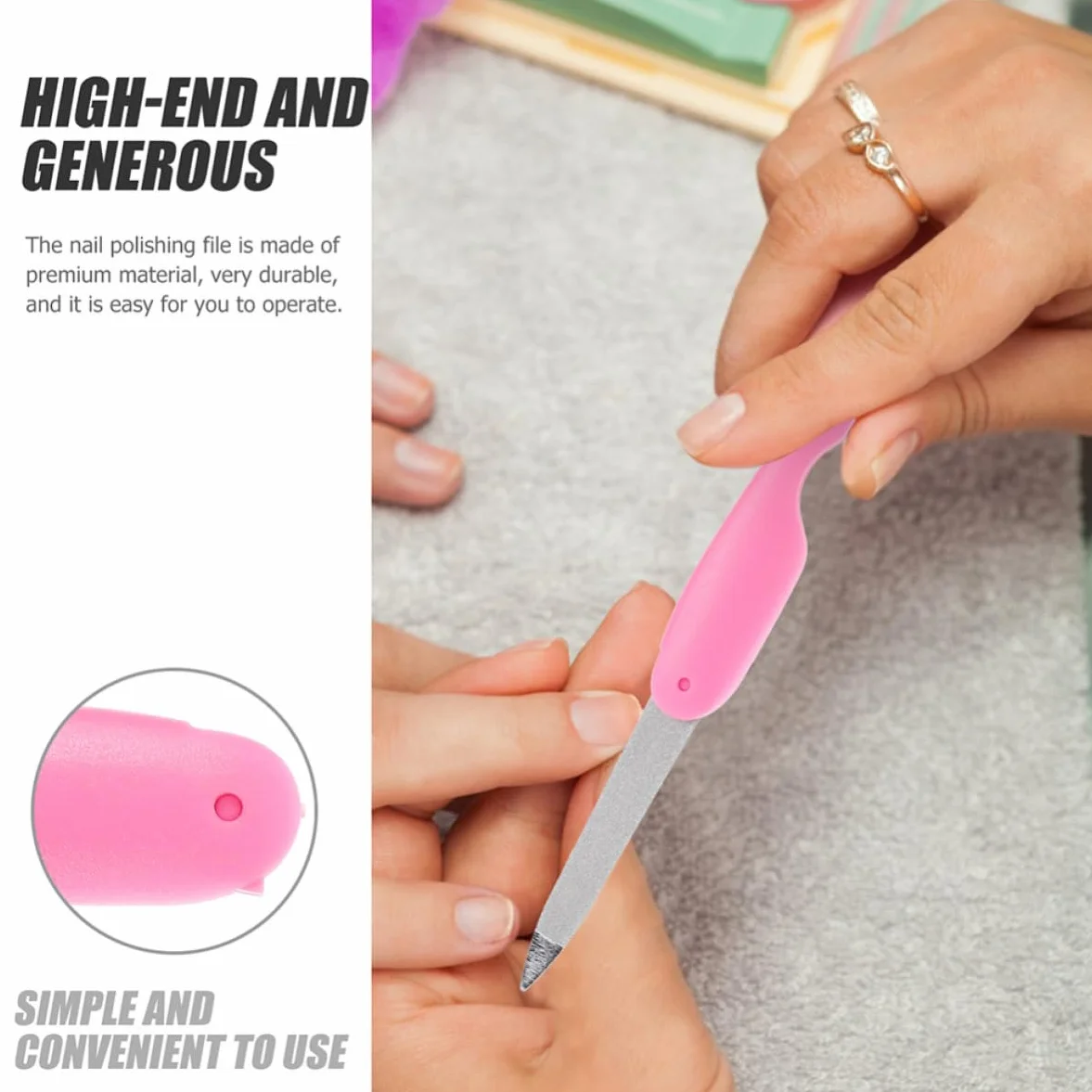 Limas de Uñas Plegables de Metal Rosa Diseño Delicado 8 y Doble Cara para Manicura y Pedicura Profesional para Uso en Salón y Hogar