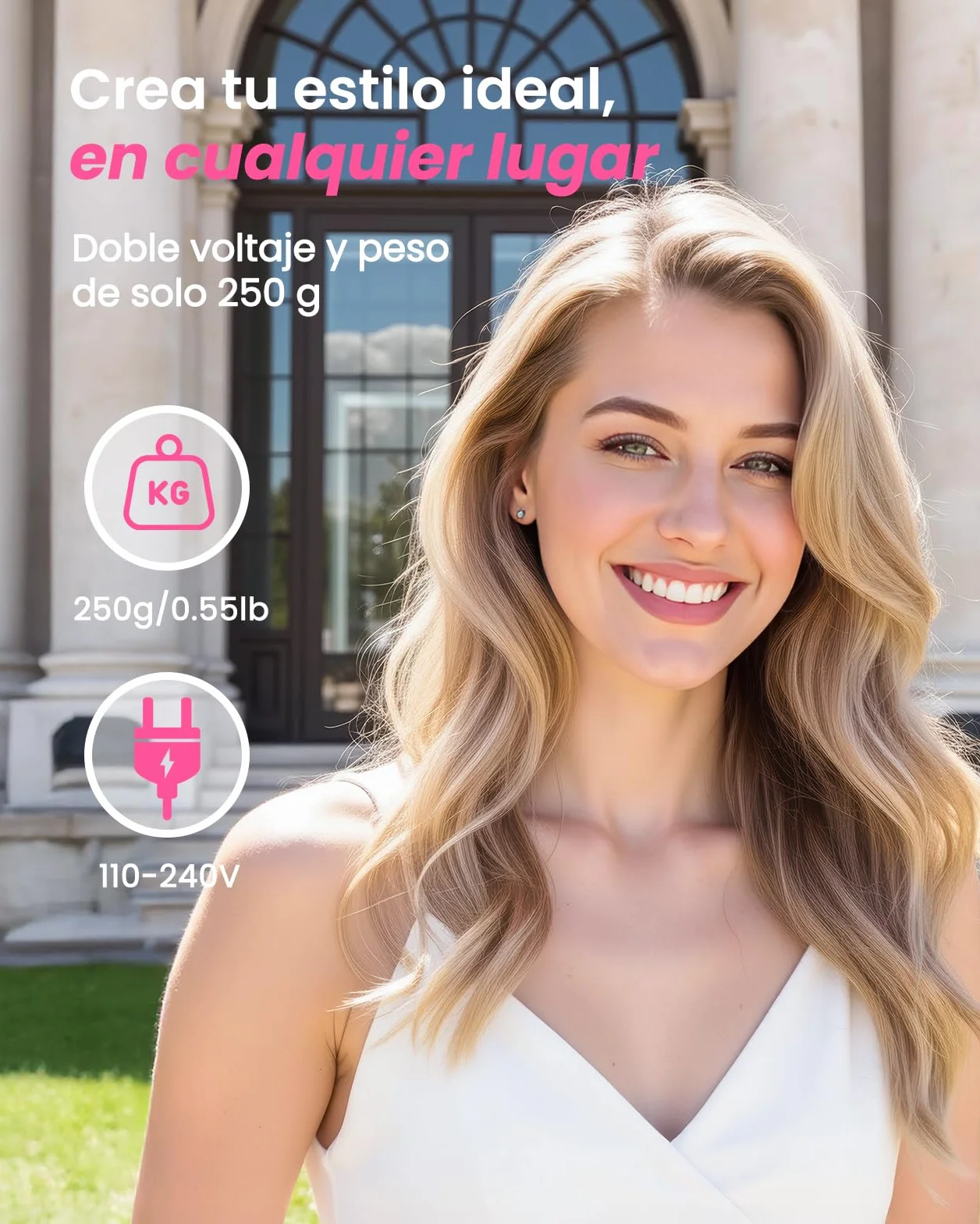 Haokoo Cepillo Térmico Redondo 38 mm, Alisador y Moldeador de Pelo, Iónico Cerámico Antifrizz, 6 Temperaturas LCD, Doble Voltaje, Rosa