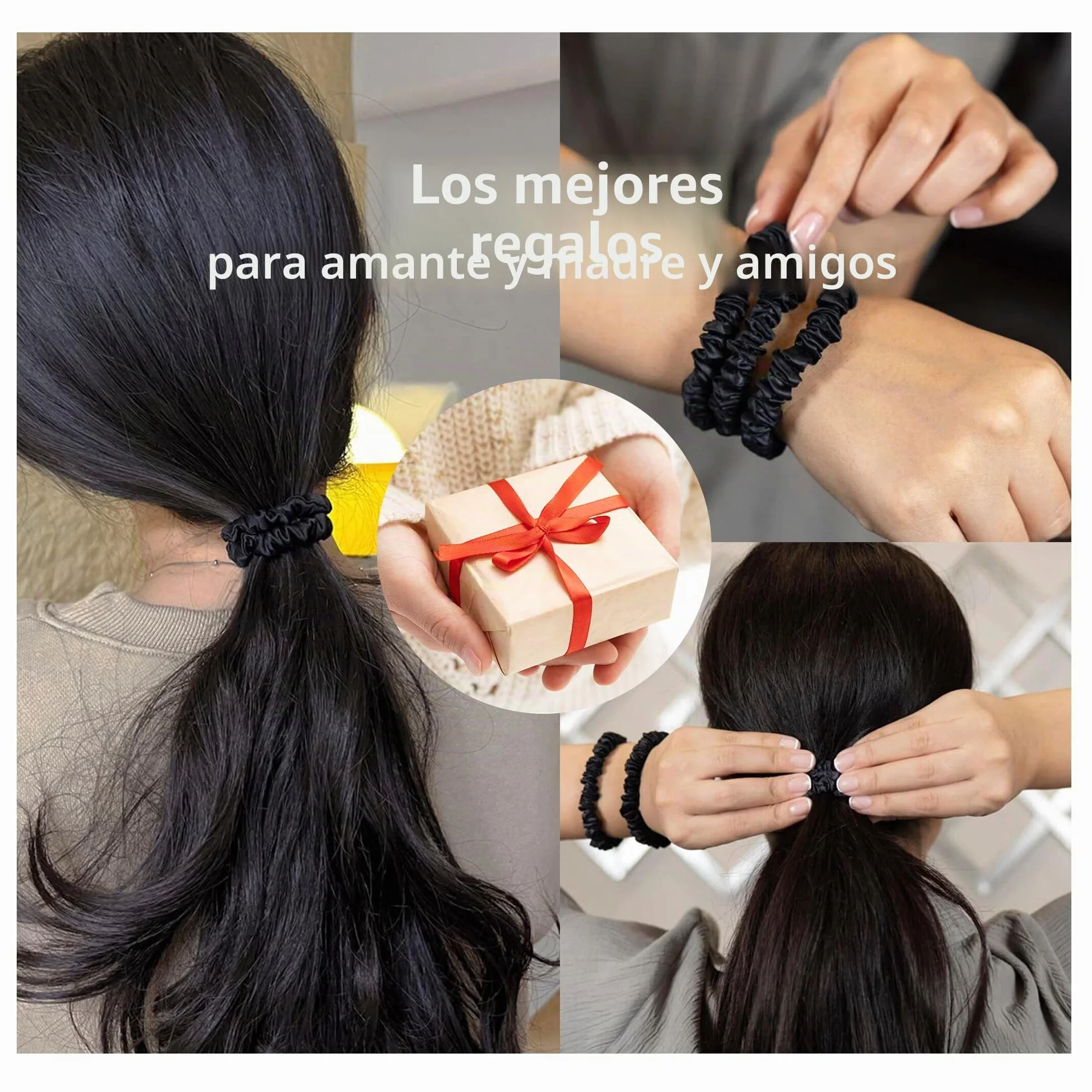 Townssilk 22 Momme Pure Silk Scrunchies Paquete de 5 para mujeres - Negro