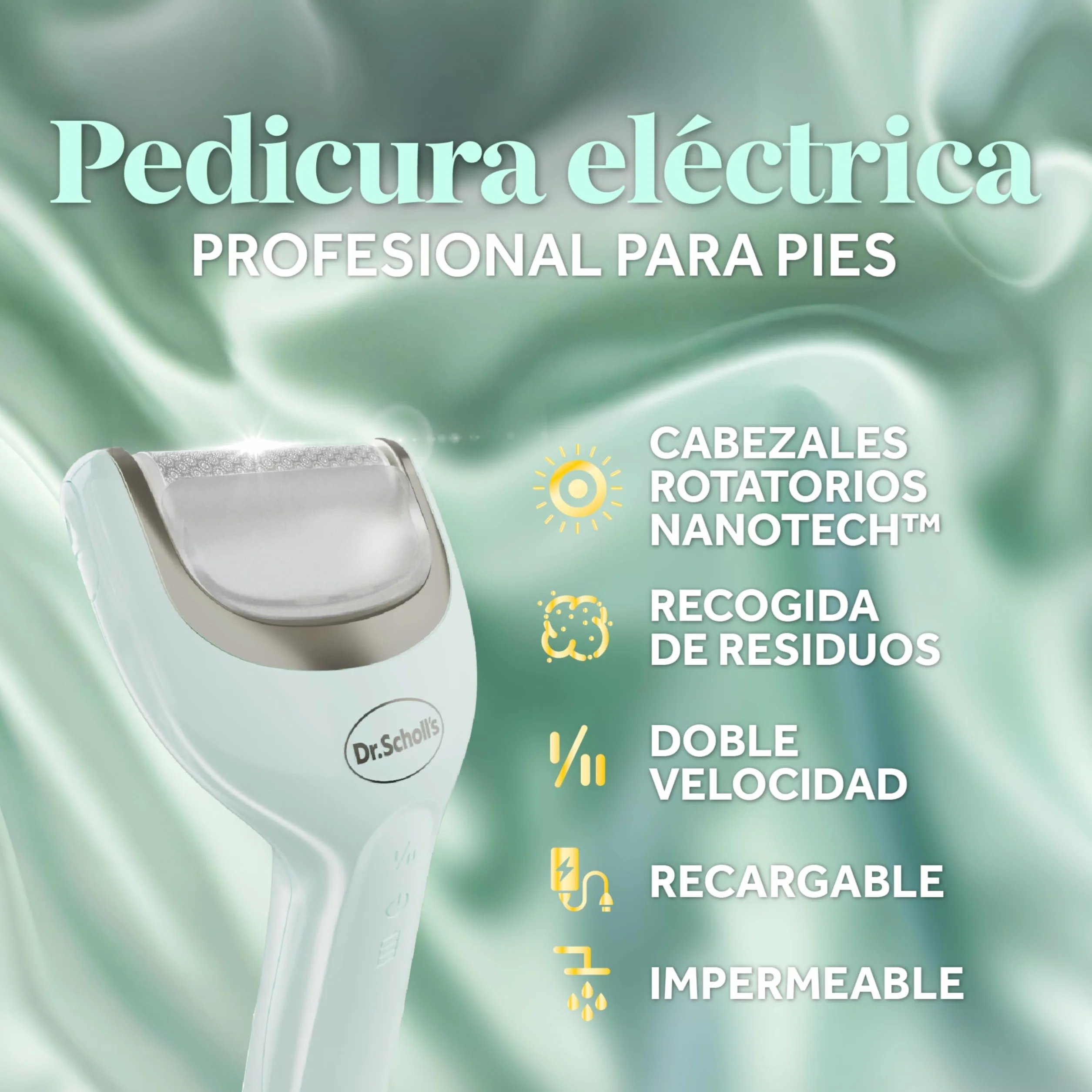 Dr. Scholl's Pedi Perfect Pro Pedicura Eléctrica Profesional Elimina Callos y Durezas, Lima Eléctrica Recargable Impermeable, 3 Cabezales