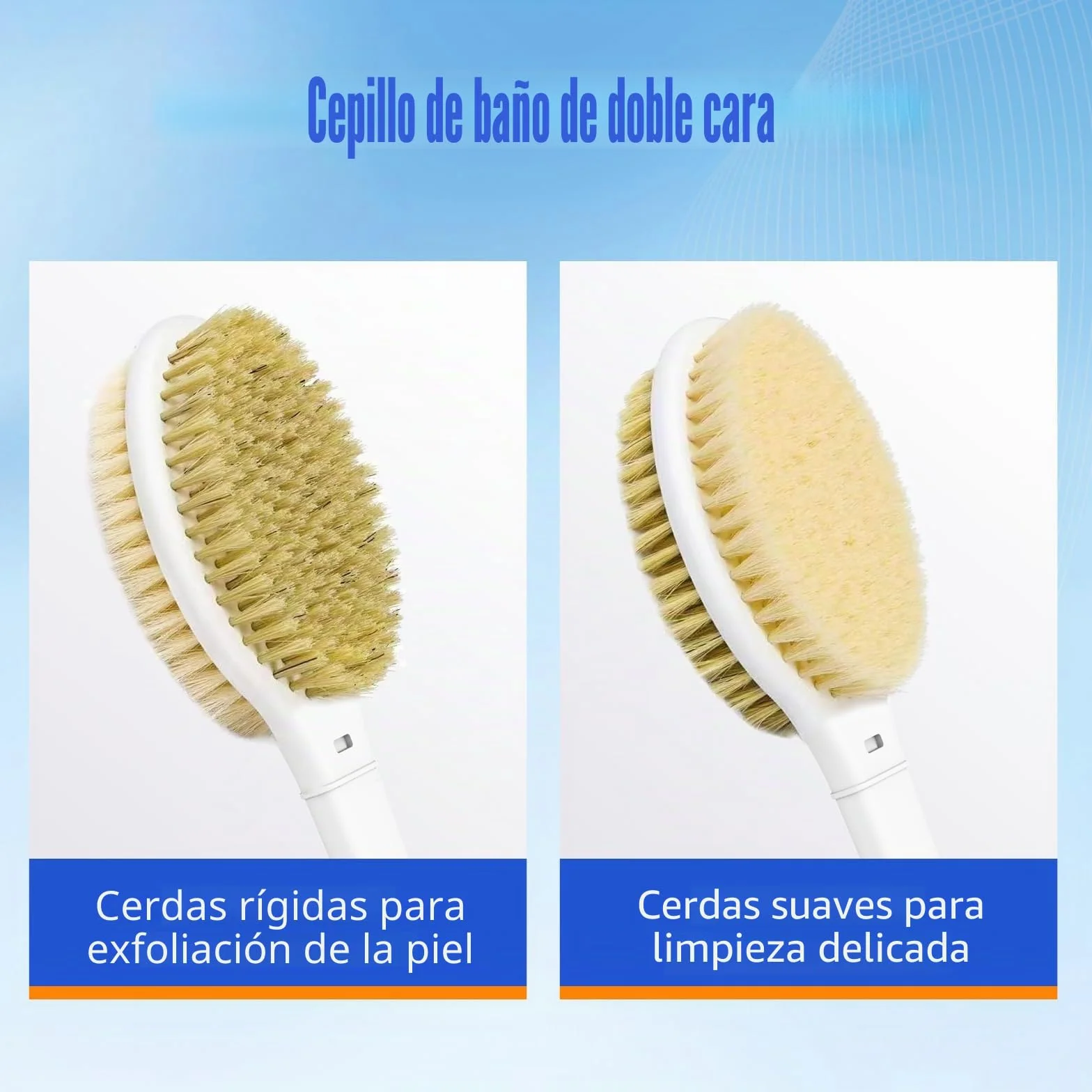 Cepillo Espalda Ducha 44 cm Doble Cara Cerdas Rígidas y Suaves