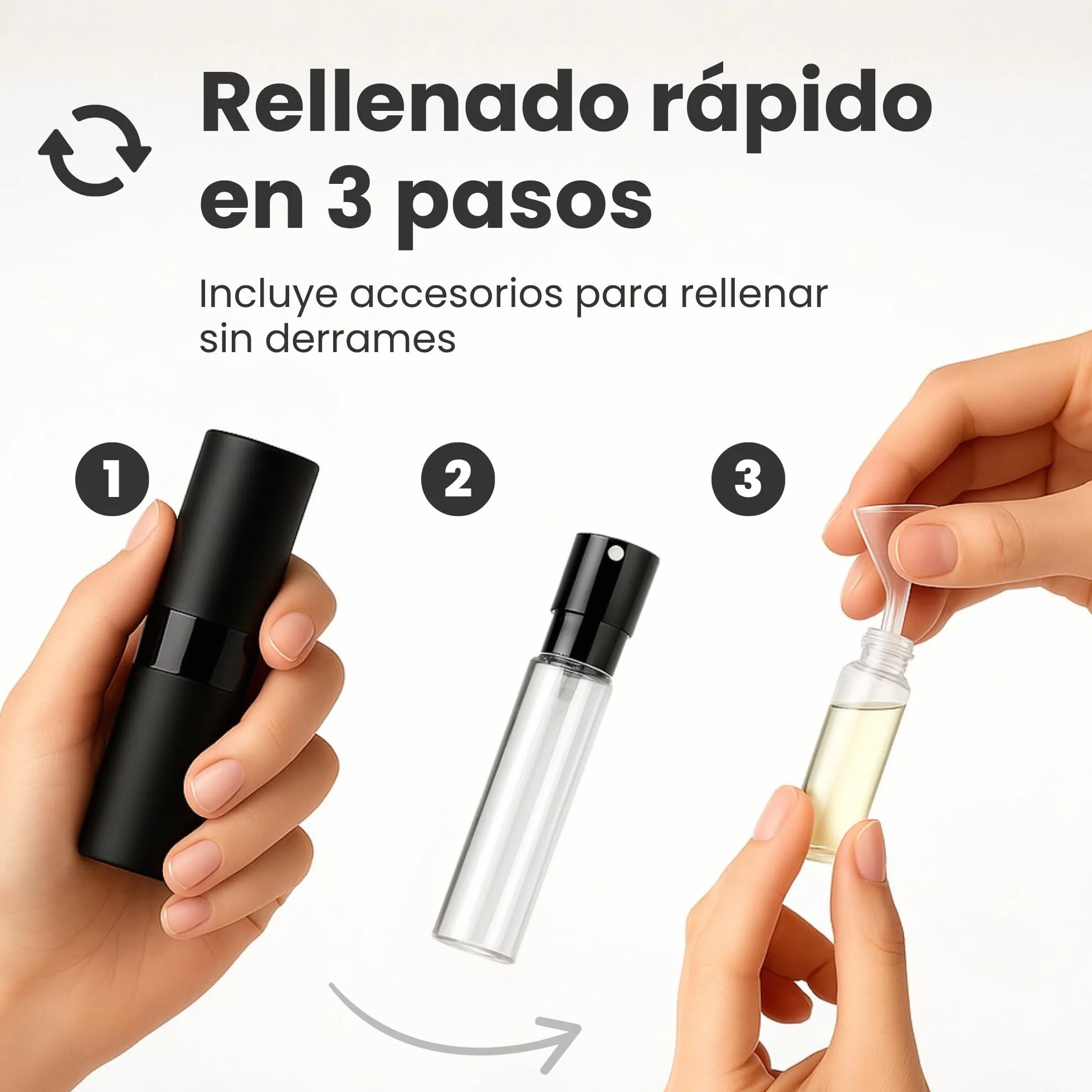 Atomizador Perfume Recargable 8ml Pack 2 Negro Azul Pulverizador Viaje Antifugas Vidrio Interior
