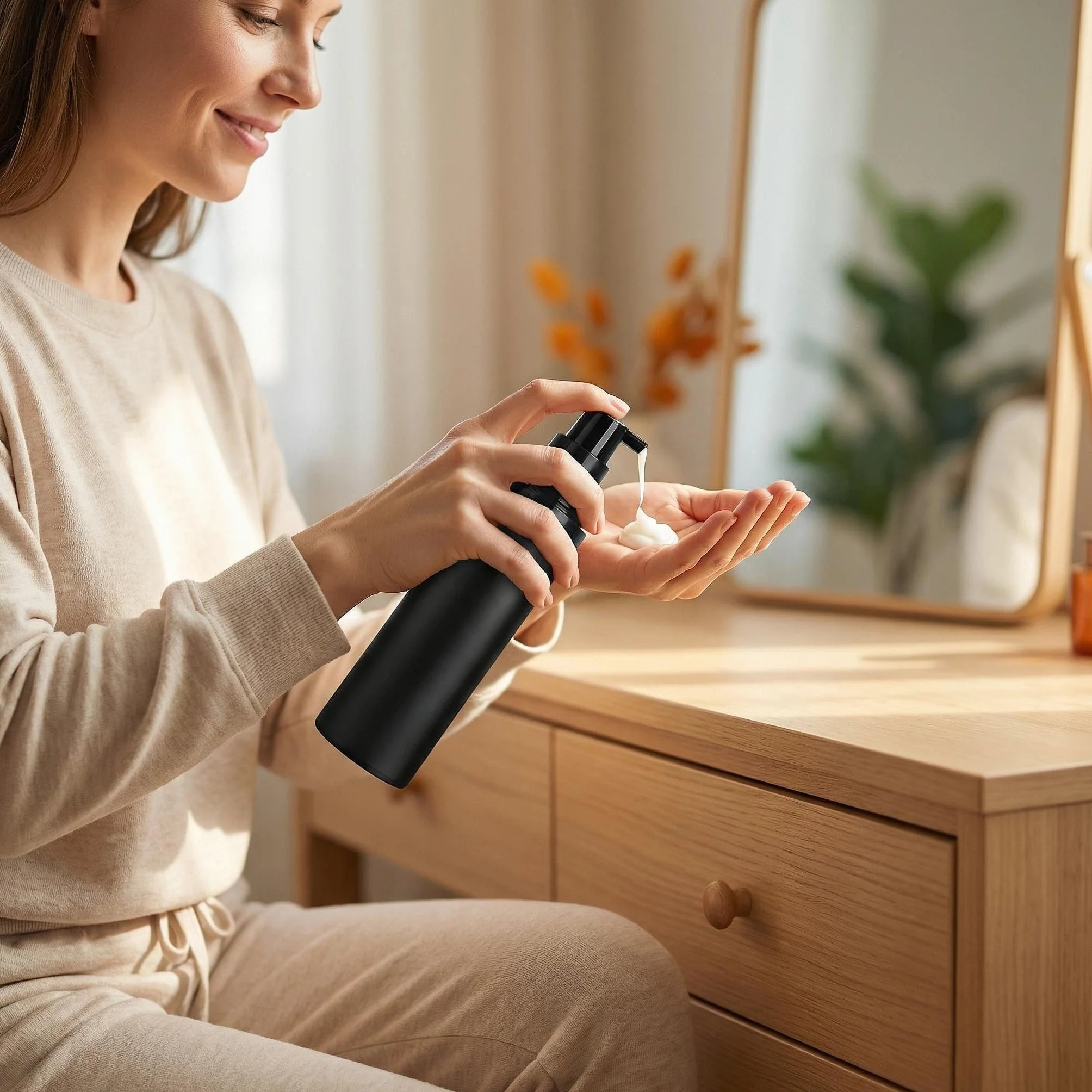 Upstore 3 botellas de plástico negro sin aire 50 ml, dispensadores de bomba loción al vacío, contenedores cosméticos recargables para base, crema, aceite esencial, suero