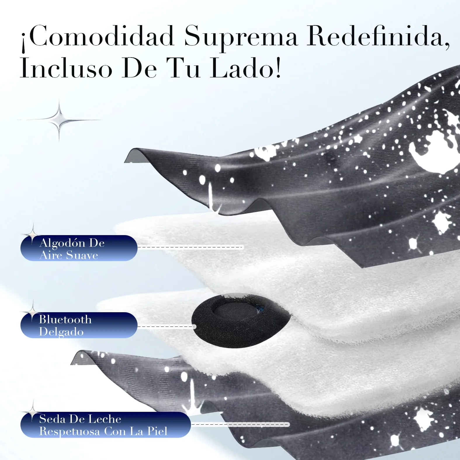 Antifaz para Dormir Bluetooth5.4 Auriculares Bluetooth Antifaz Seda de Morera 6A Sleep Mask 200% Blackout con Auriculares Bluetooth para Viajes/Siesta/Yoga/Meditación/Relajación-Estrellas | Seda suave y fresca | Sonido nítido | Altavoces ultrafinos | Lava