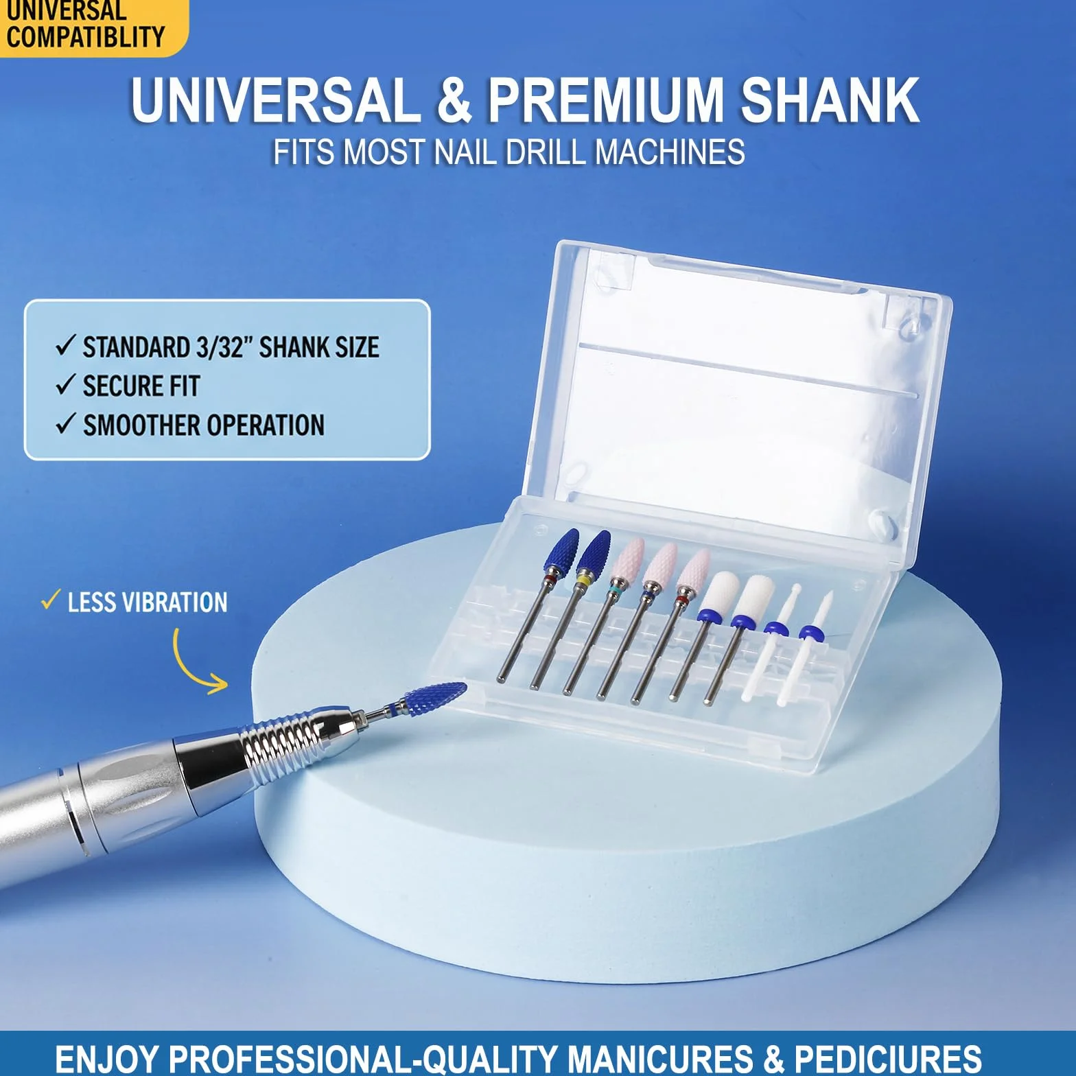 Juego de brocas de cerámica para uñas acrílicas Gel Polish Professional, kit de brocas de uñas Efile de 3/32 pulgadas para herramientas de arte de uñas con soporte, 10 unidades (S10-B)
