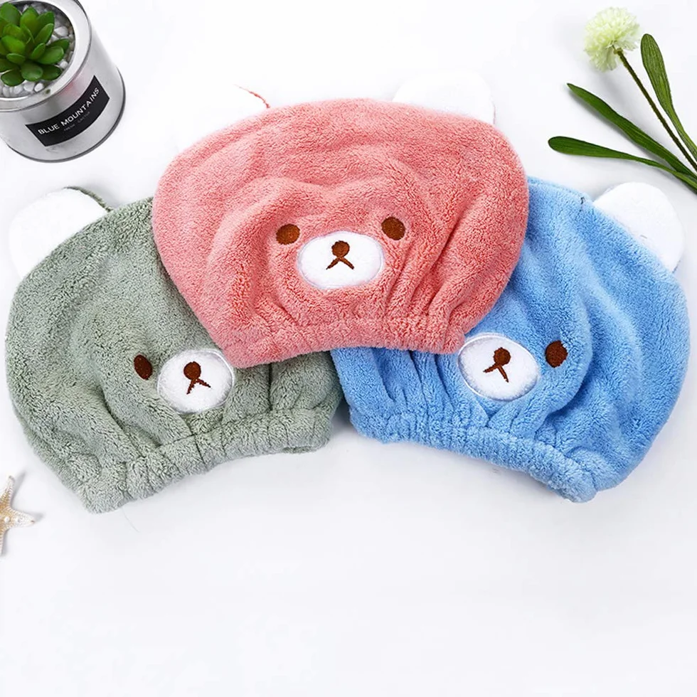 Toalla de Microfibra para el Cabello de Secado Rápido para Niños, Gorro Turbante, Azul y Rosa