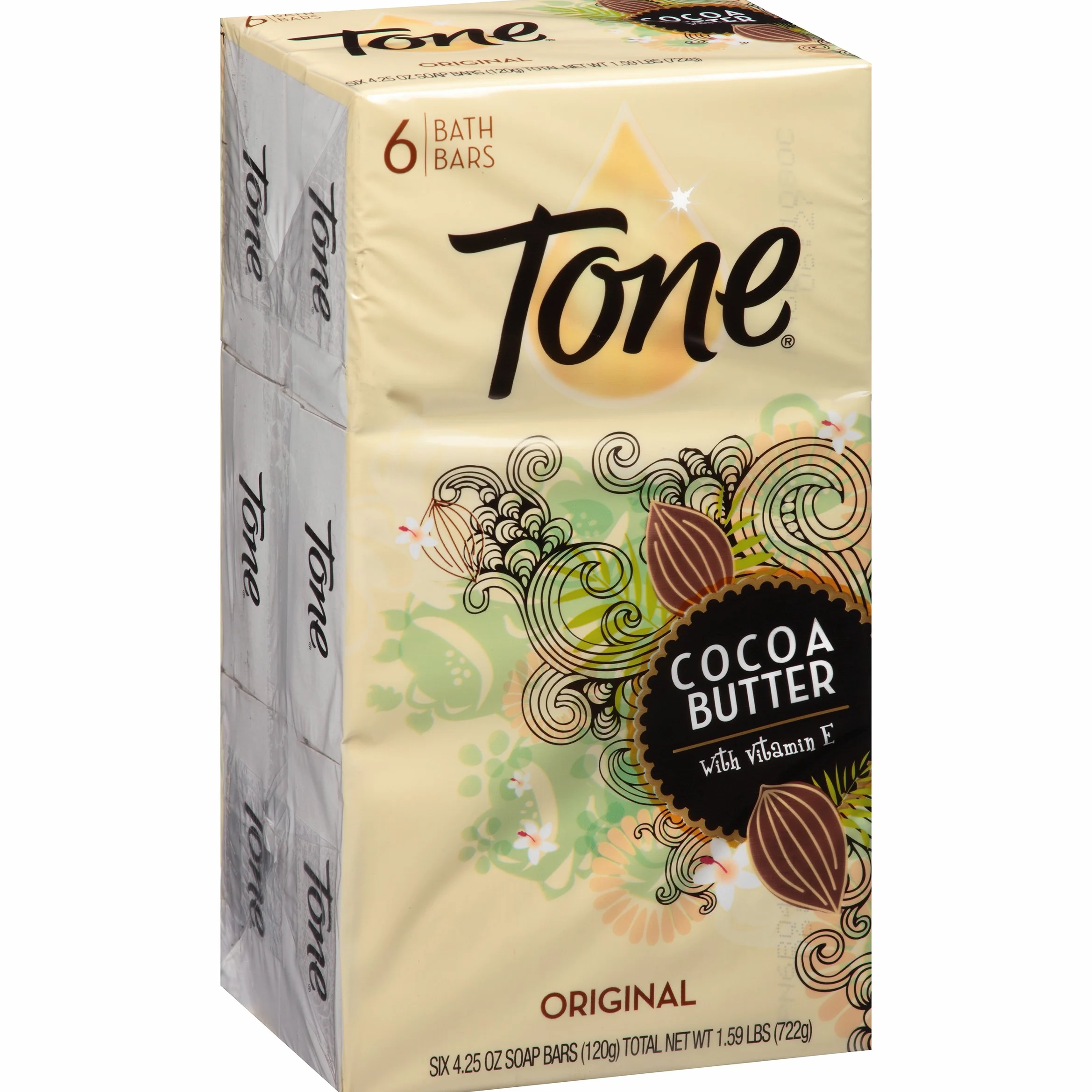 Tone Bath Bars with Cocoa Butter and Botanicals, Original Scent, 6 Bar- 4.25 oz bars Total 722g by Tone
