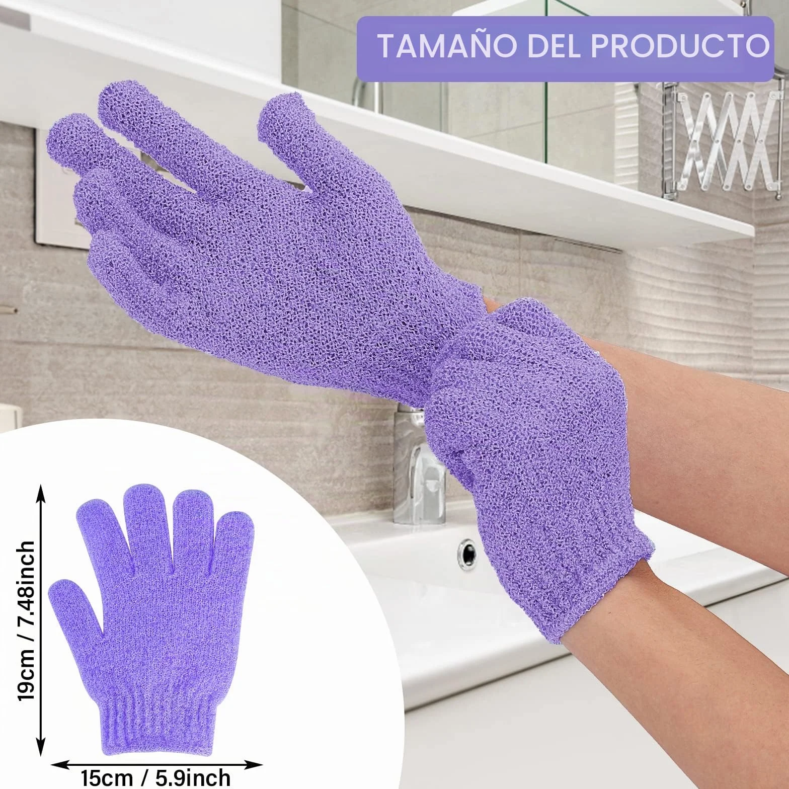 Sibba 4 Guantes Ducha Exfoliantes Doble Cara Baño Exfoliante Corporal Removedor Piel Muerta Manoplas Naturales