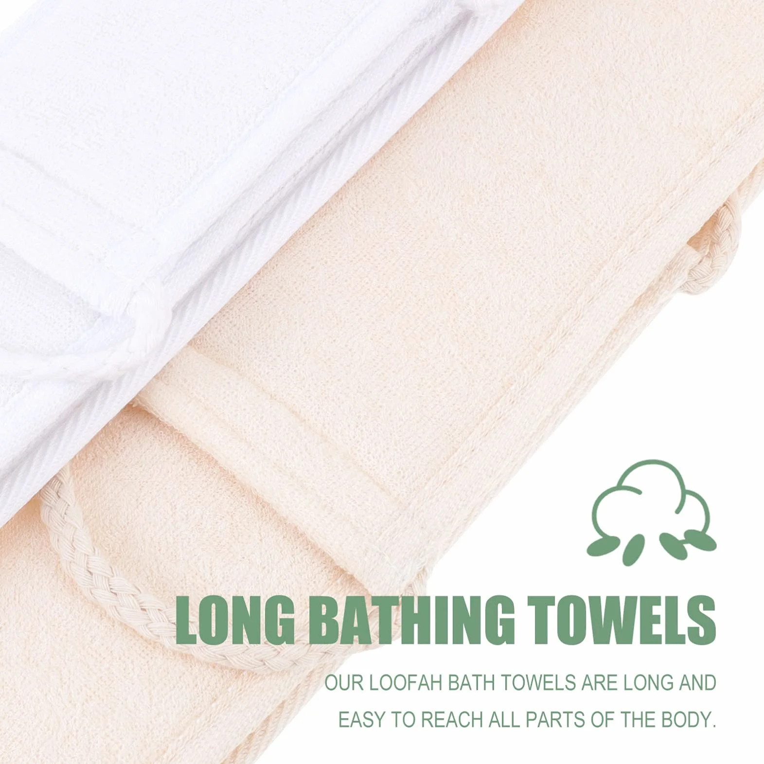 CJBHSD Esponja de Esponja Vegetal Larga para baño, 2 uds, cinturón depurador de Espalda para Ducha, Correa Exfoliante de baño de Doble Cara para Mujeres y Hombres, Suministros de baño