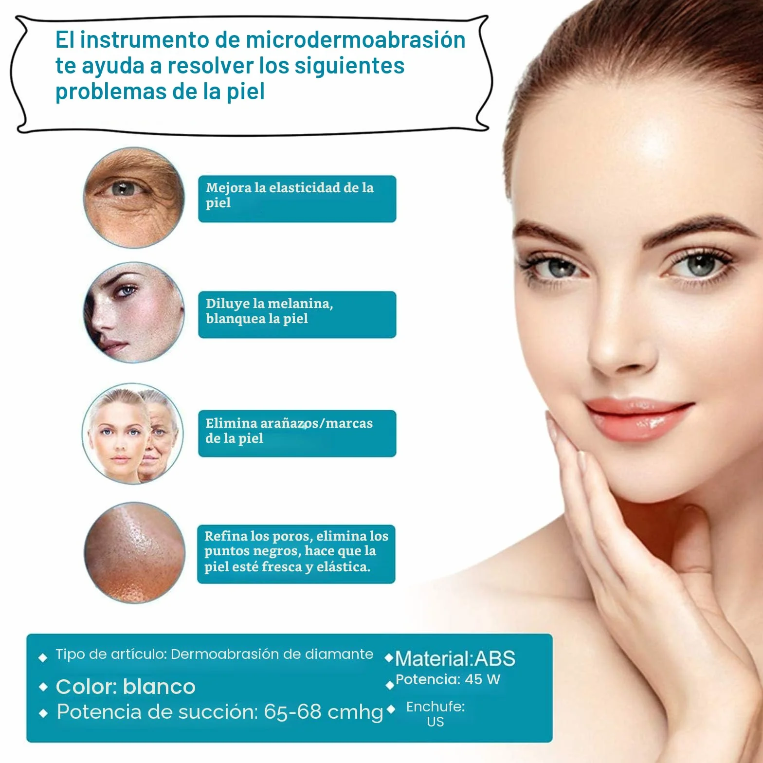 TwoWin 3 en 1 Microdermoabrasión Diamante Equipo Salón Belleza Facial 65-68 cmHg