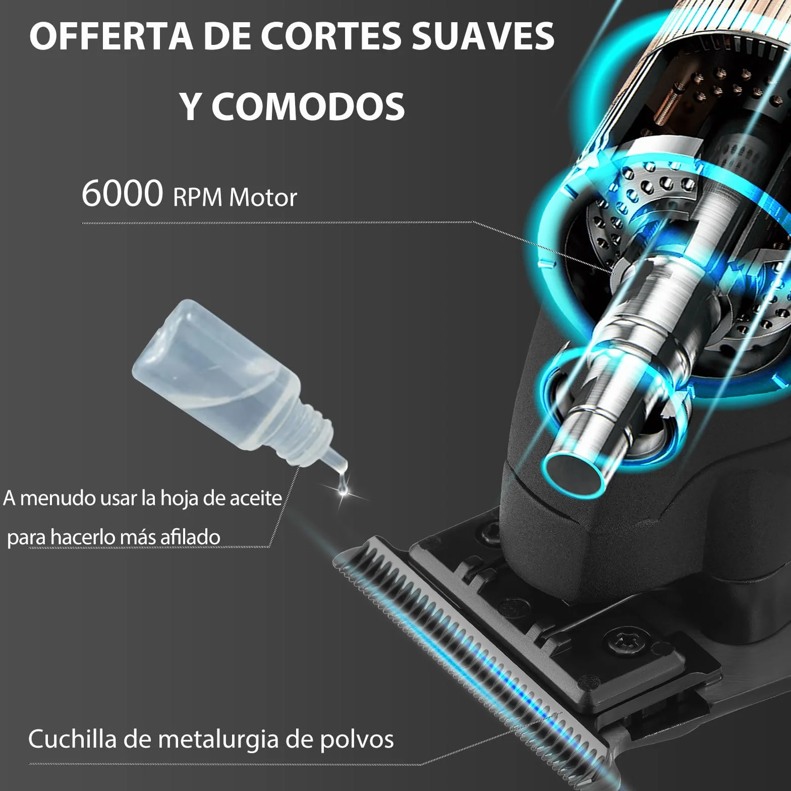 KEMEI 2293 Maquina de Cortar Pelo Profesional, Cortadora Inalámbrica Recargable con 3 Peines Guía, Negro