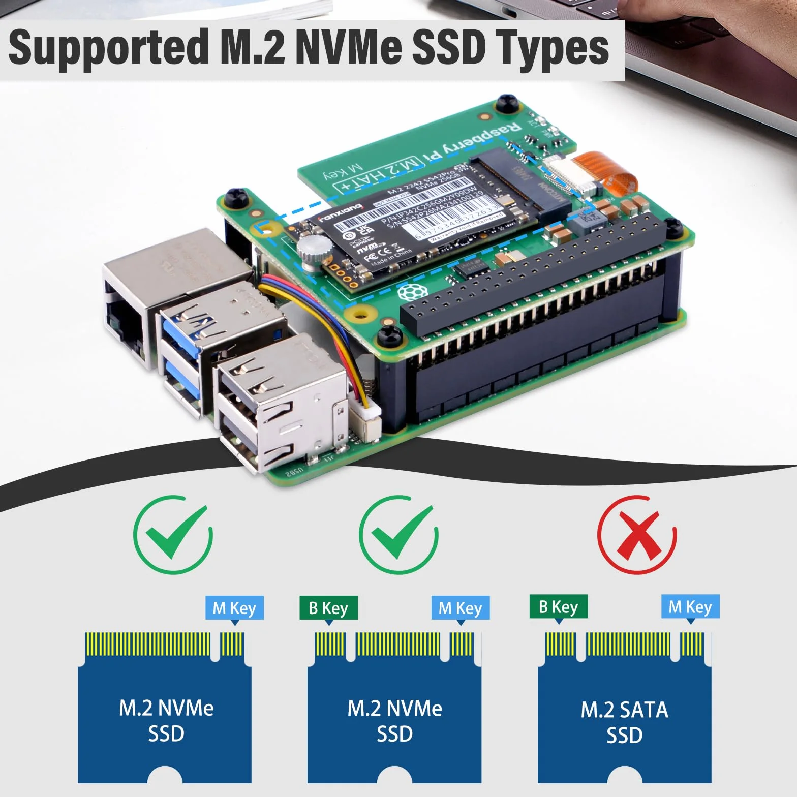 GeeekPi Metal Case for Raspberry Pi 5 with Official M.2 Hat+ and Active Cooler, Support M.2 SSD 2230/2242
