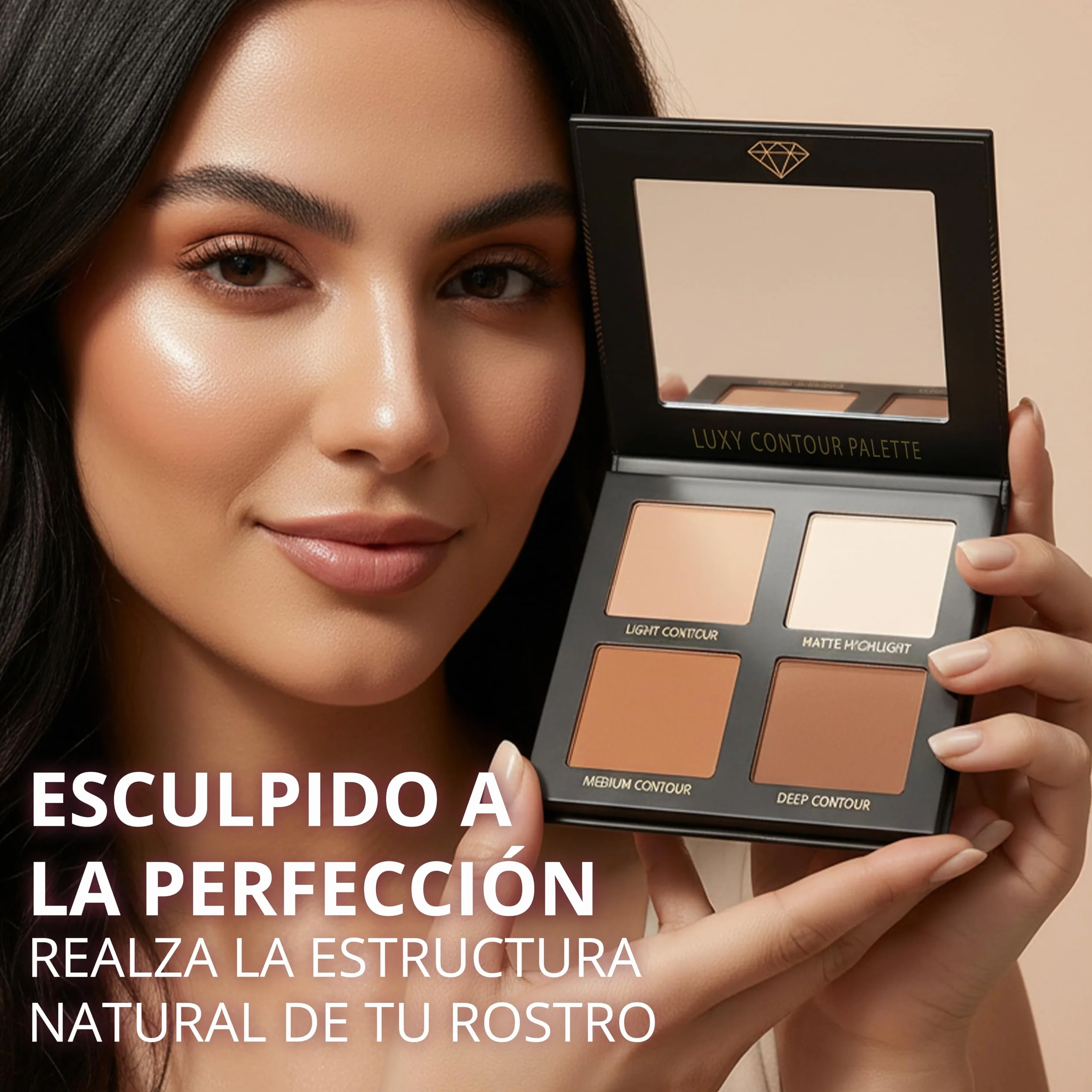 Paleta Contorno Maquillaje Polvos Compactos - Kit Contouring Polvo con Espejo - 4 Colores Mate Pigmentados - Vegano No Probado En Animales