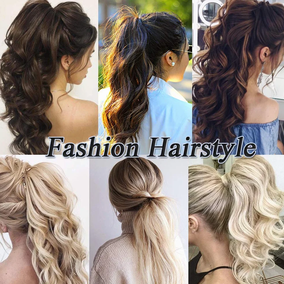 Extensiones de Pelo Rizadas Coleta Postiza Clip in Hair Natural Largo Marrón Medio
