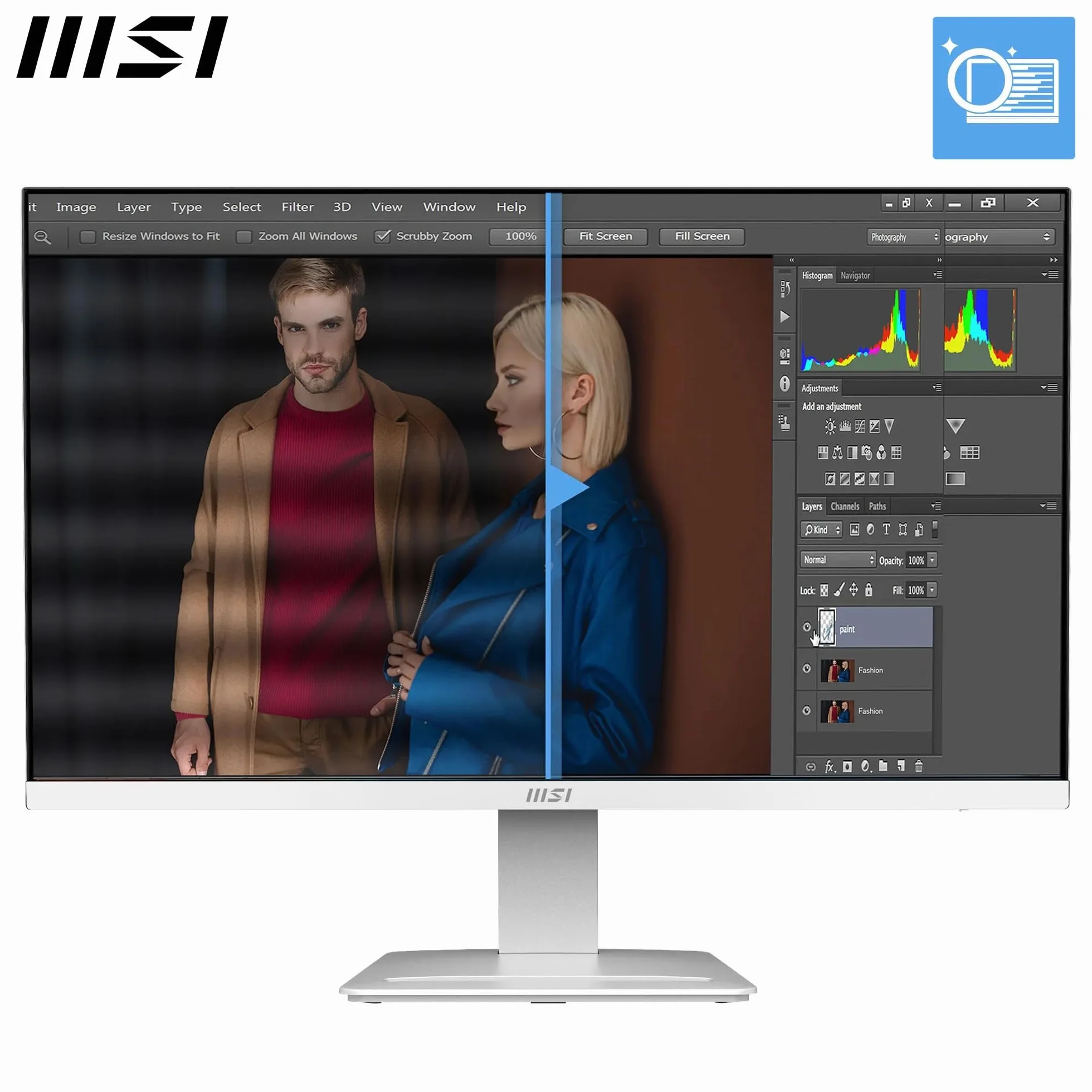 MSI Pro MP273WA Monitor 27" FHD 1920x1080 IPS 144Hz 1ms HDR Adaptive Sync Eye Care HDMI 2.0 DP 1.2a VESA Blanco