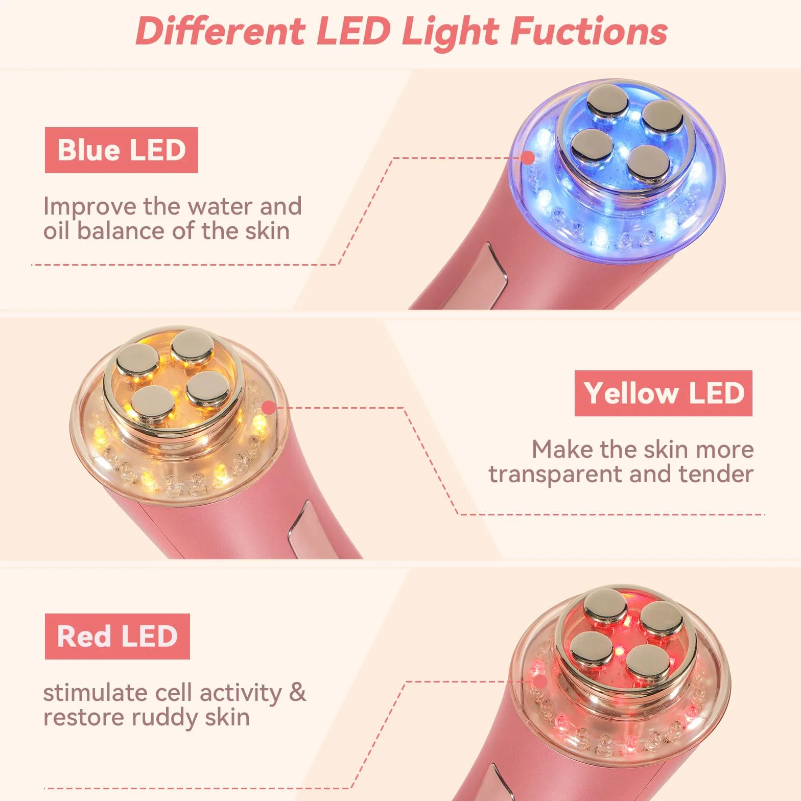 CARER BEAUTY Dispositivo de Radiofrecuencia Facial Masajeador Facial Contra las Arrugas y 3 Terapias de Luz LED para Reducir las Líneas Finas Reafirmar la Piel y Anti-Envejecimiento