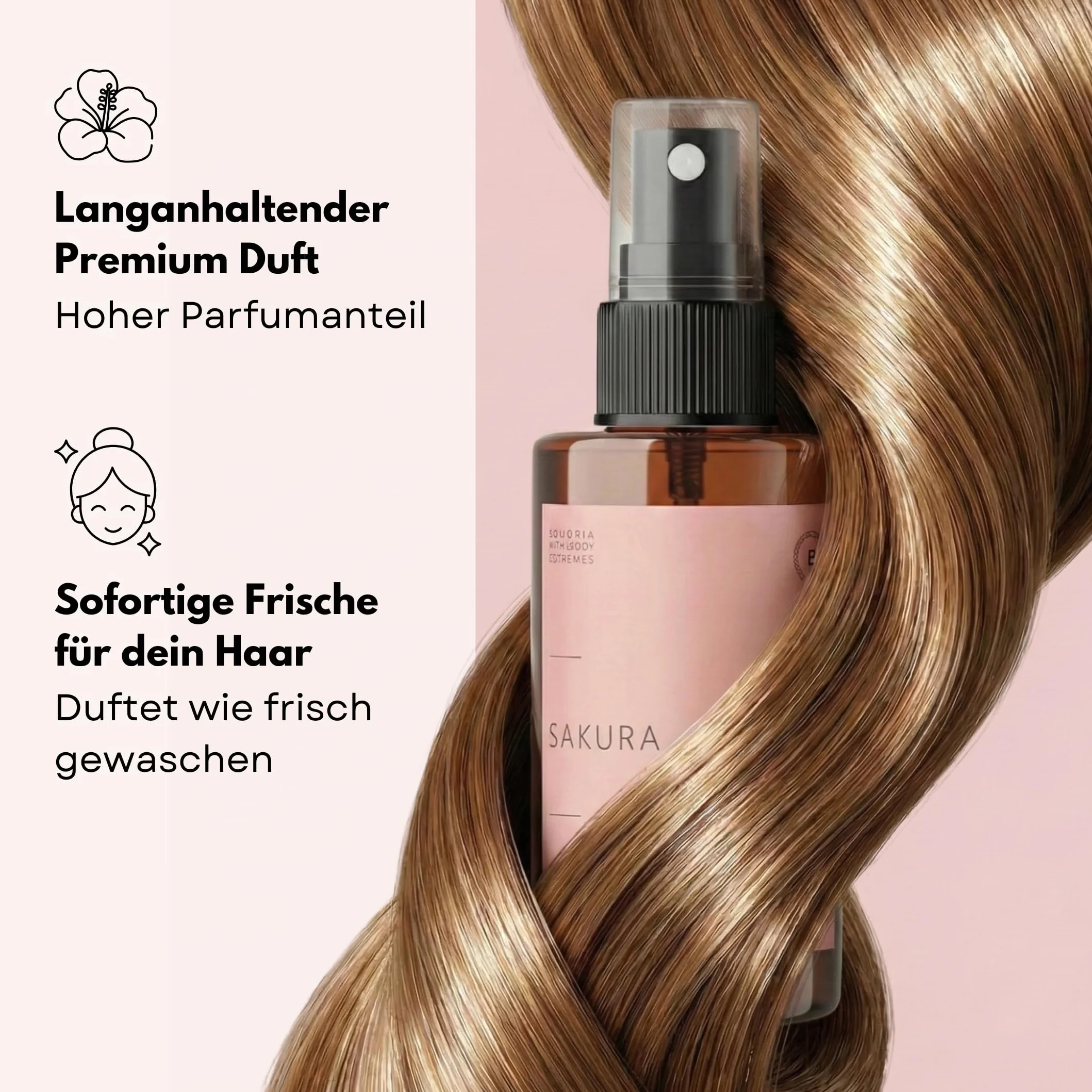 BOHORIA Perfume para el cabello Sakura 100 ml aroma leche de arroz flor de cerezo vegano sin siliconas