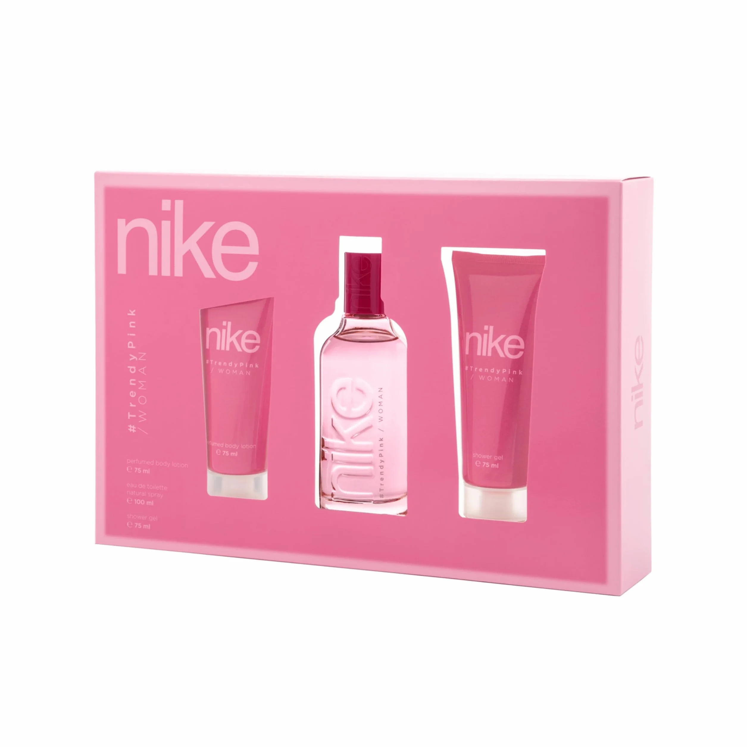 NIKE Colonia 100 ml + Gel de Baño 75 ml + Crema Corporal 75 ml Estuche Regalo Mujer Eau de Toilette Floral Fresca Larga Duración