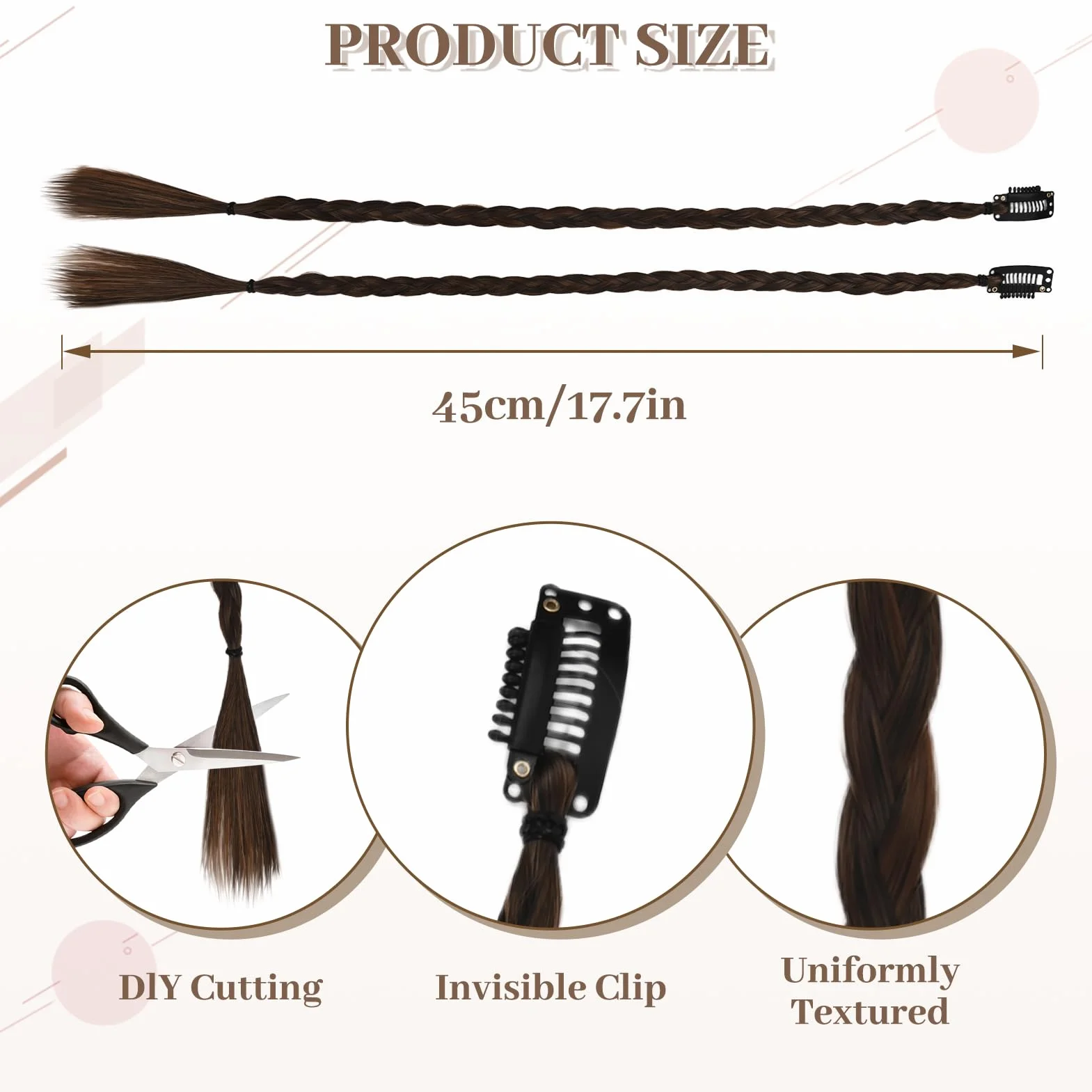 Trenzas Sintéticas Clip-in 45 cm Marrón Claro Extensiones de Cabello