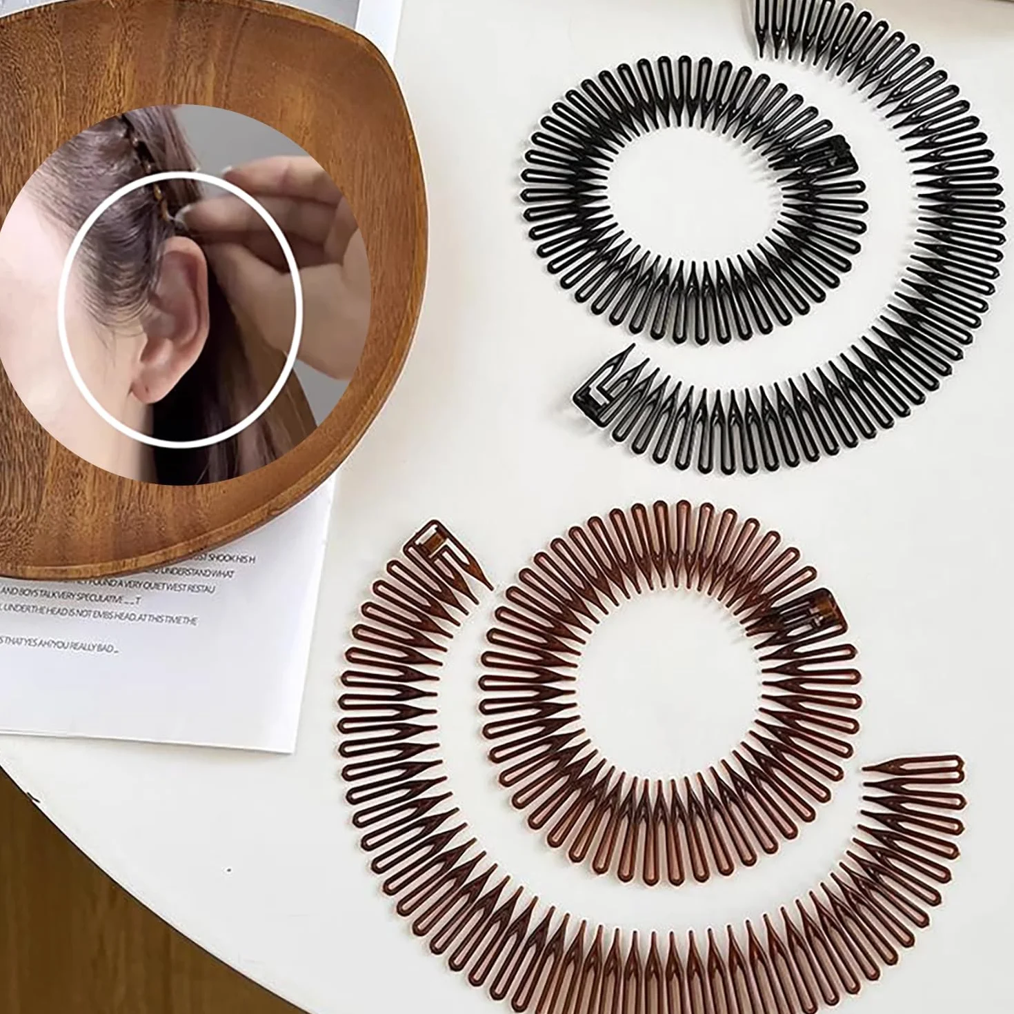 Peines de Estiramiento Circular Completo, Diadema Elástica Mujer, Bandas para Cabello Zigzag, Plástico