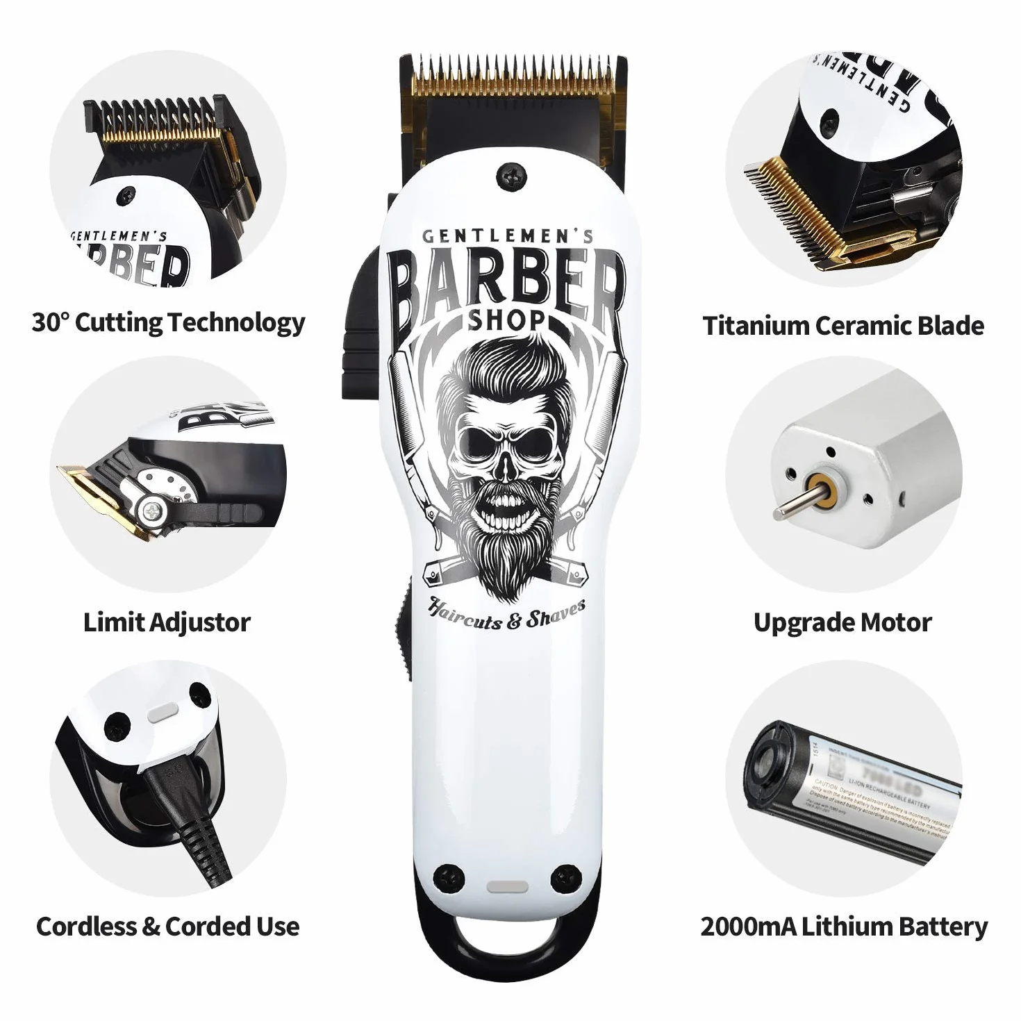 BESTBOMG Cortapelos Profesional Hombres, Máquina Cortar Pelo Titanio Cerámica, Cortadora Batería Litio 2000mAh