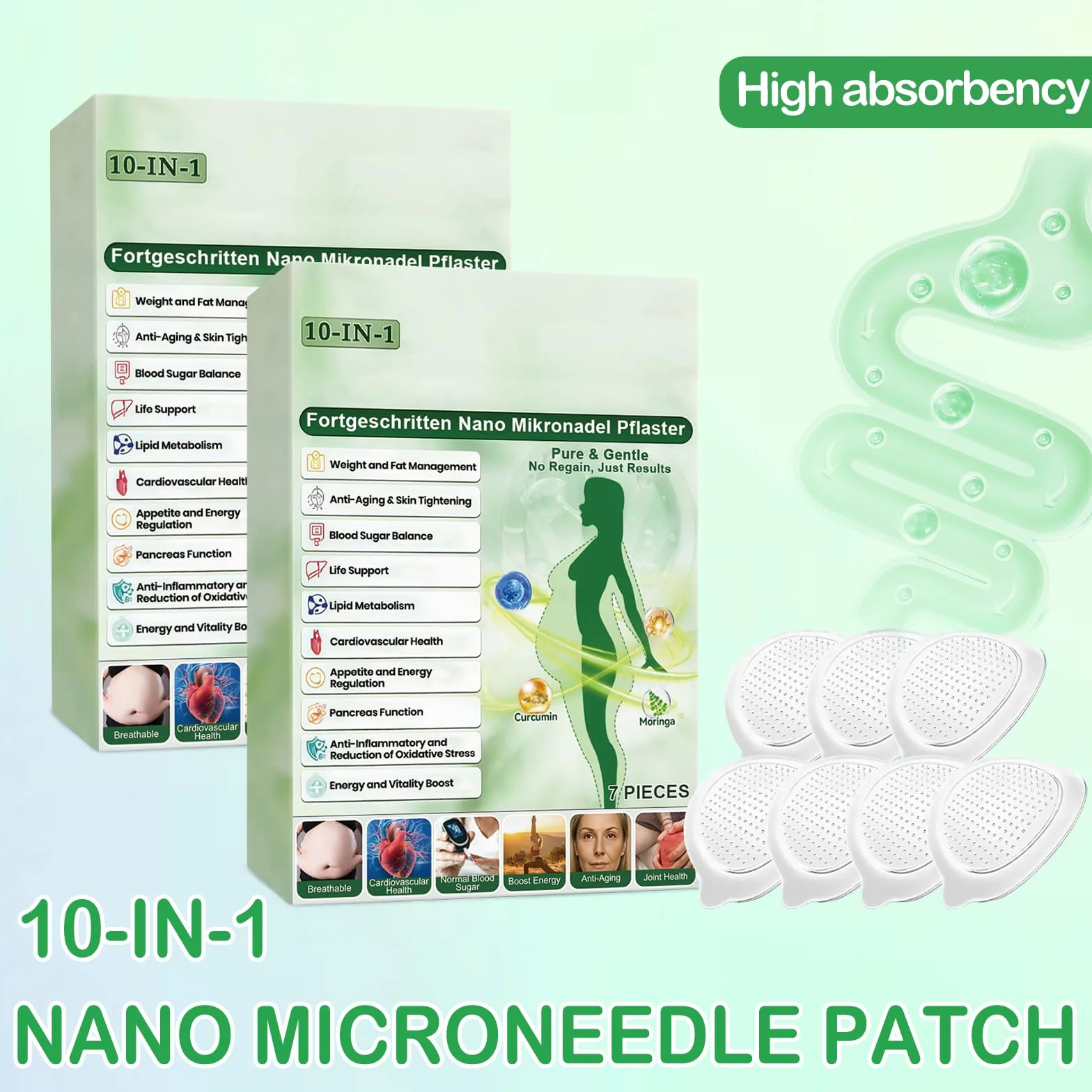 Parches Adelgazantes Moringa Berberina 10 en 1 con Nano Microagujas, Metabalance Patch Natural Hombre Mujer
