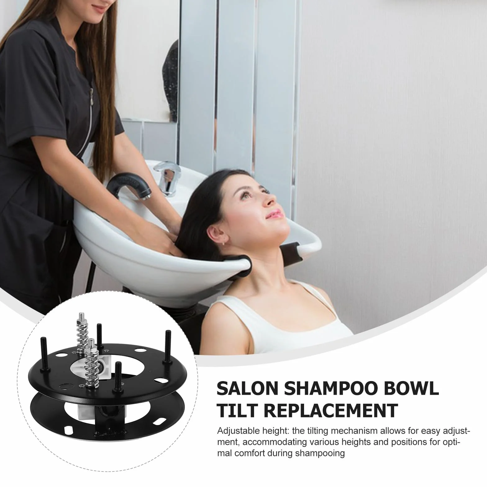 Mecanismo de Inclinación para Lavabo de Peluquería Ajuste Vertical Negro Goma y Plástico