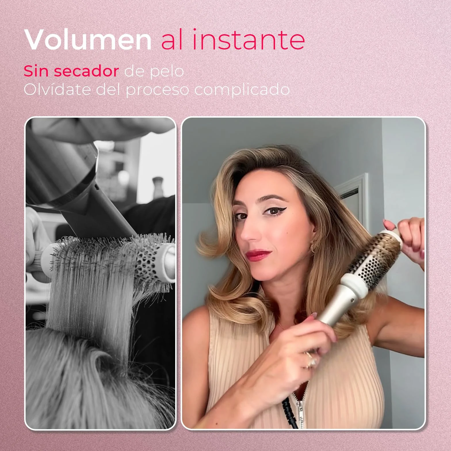 TYMO STYLUX Cepillo Térmico, Cepillo Redondo Caliente Cerámica de 43 mm para Crear Rizos Naturales, Cepillo Rizador de un Solo Paso para Cabello Suelto y Voluminoso, Thermal Brush para dar Volumen